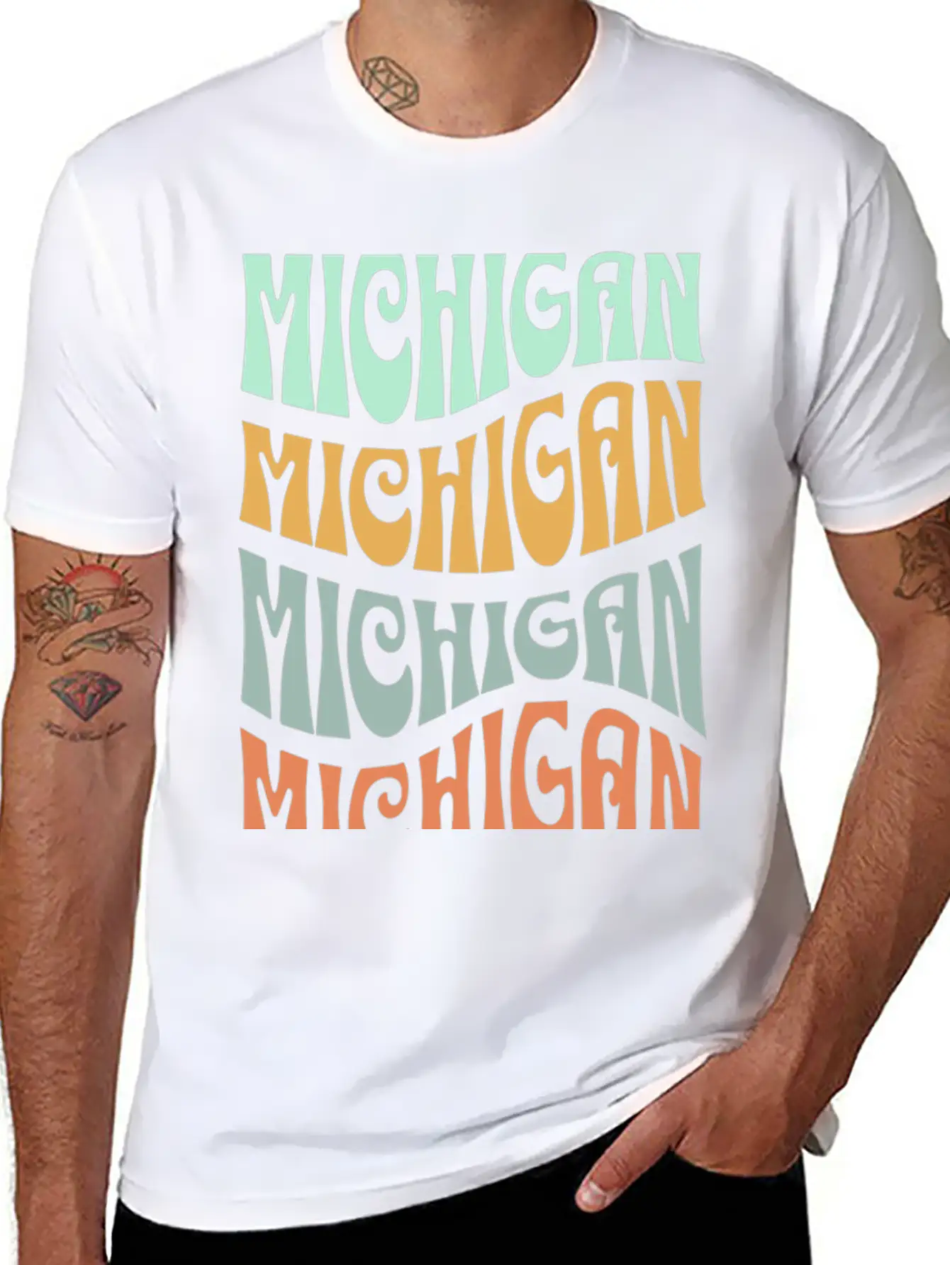 State Of Michigan Retro Aesthetic Groovy Font Unisex Casual T-Shirt – Clean Design For Daily Comfort