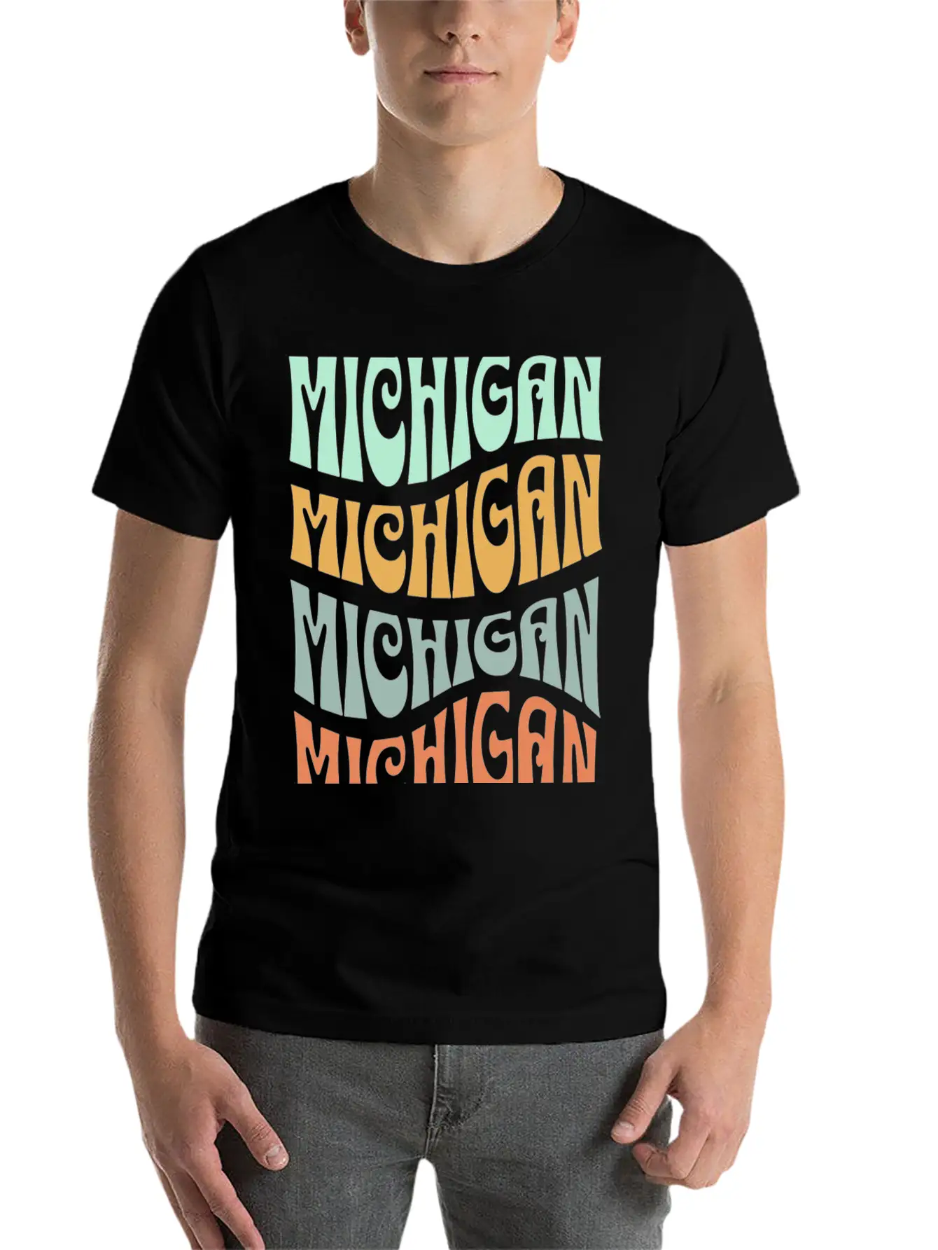 State Of Michigan Retro Aesthetic Groovy Font Unisex Casual T-Shirt – Clean Design For Daily Comfort