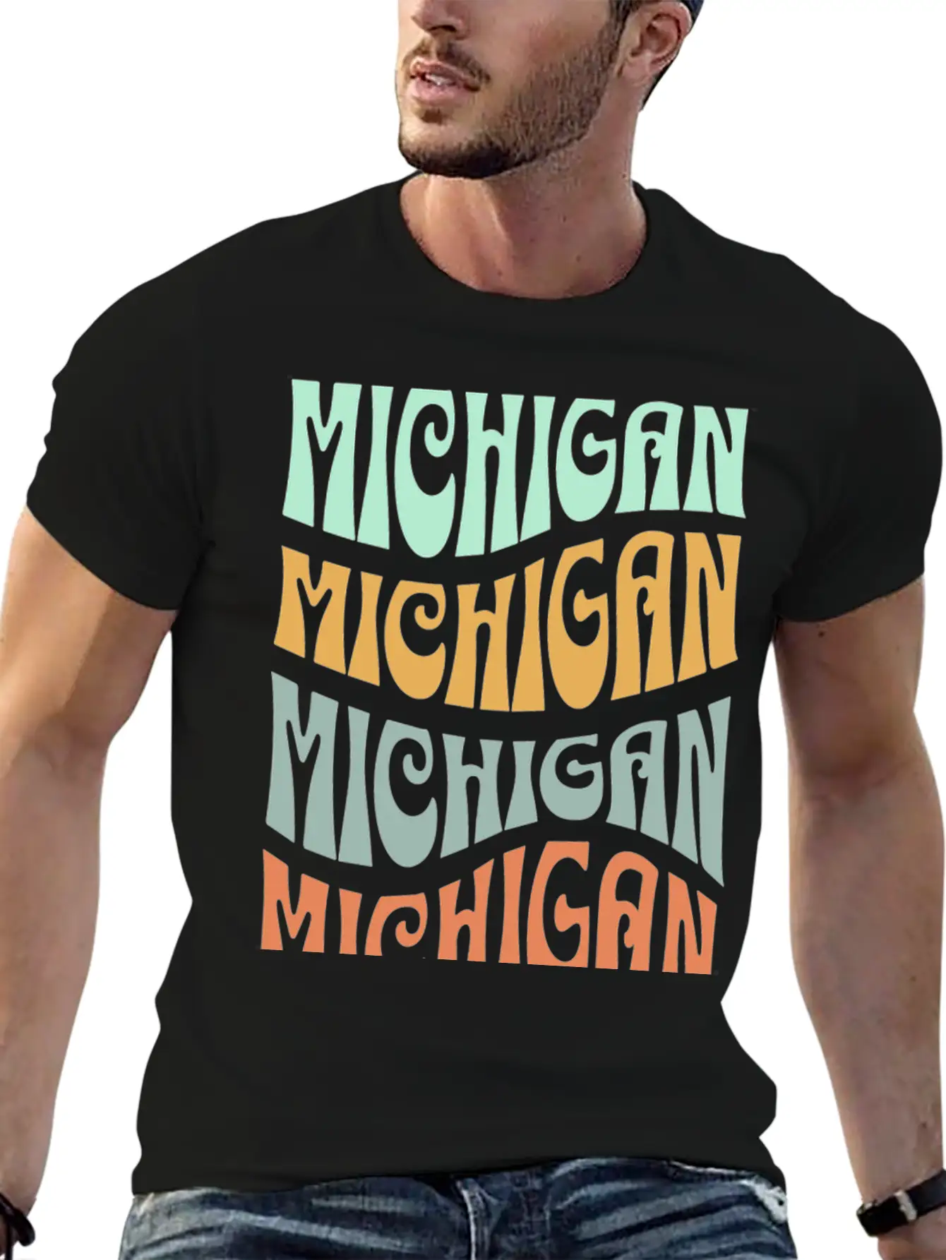 State Of Michigan Retro Aesthetic Groovy Font Unisex Casual T-Shirt – Clean Design For Daily Comfort