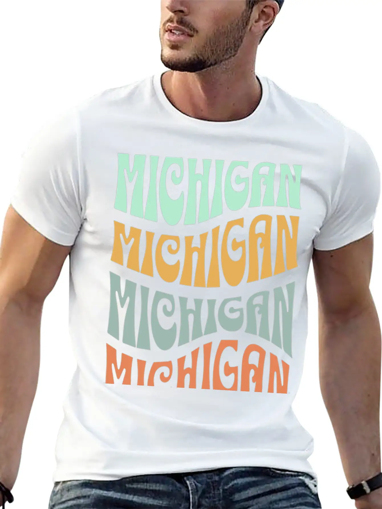 State Of Michigan Retro Aesthetic Groovy Font Unisex Casual T-Shirt – Clean Design For Daily Comfort
