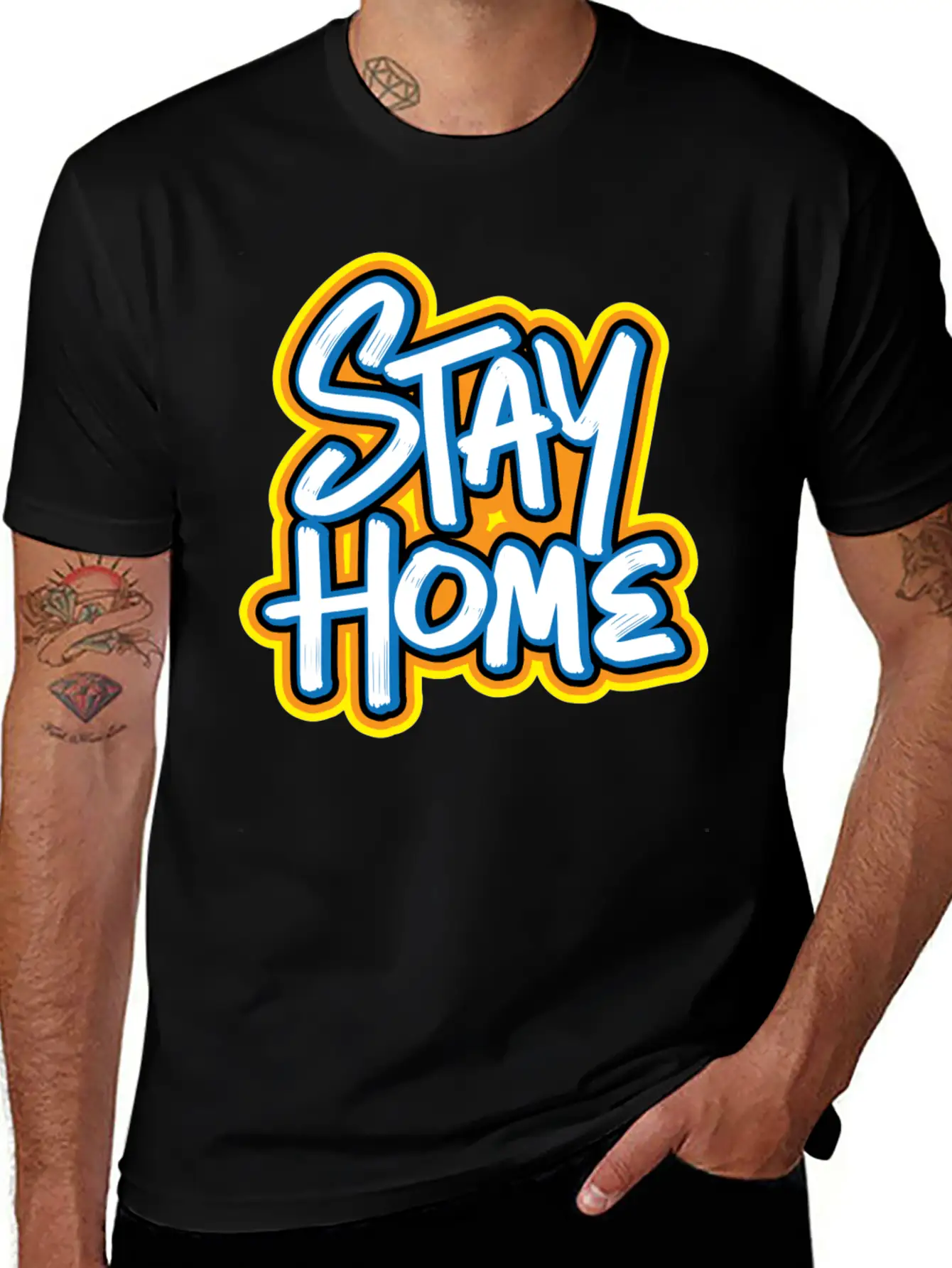 Stay Home Graffiti Basic Graphic T-Shirt – Daily Comfort In Soft Cotton