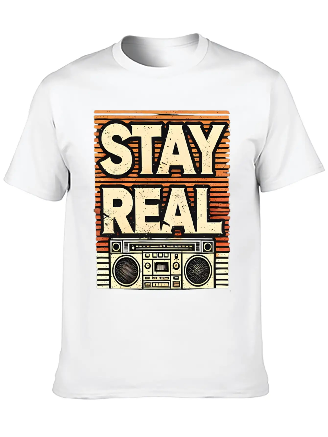 Stay Real – Retro Boombox Streetwear Design Lightweight Cotton T-Shirt – Daily Comfort Graphic Shirt