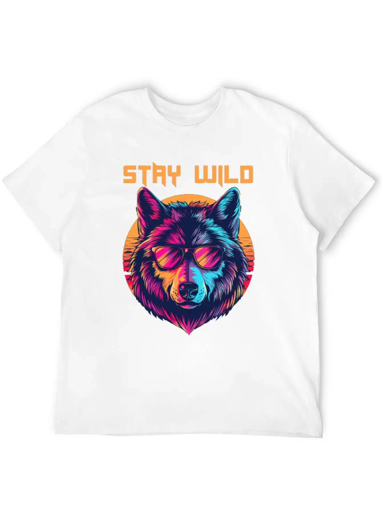 Stay Wild Wolf Colorful Retro Animal Sunglasses Essential Cotton Tee For Daily Outfits – Unisex Style