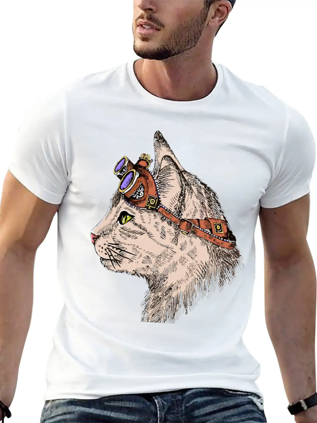 Steam Punk Cat Modern Fit Casual T-Shirt – Clean And Versatile Design