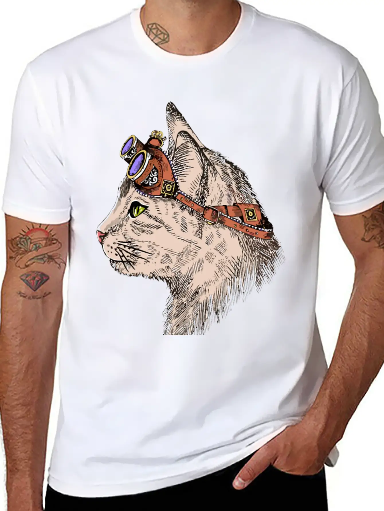 Steam Punk Cat Modern Fit Casual T-Shirt – Clean And Versatile Design