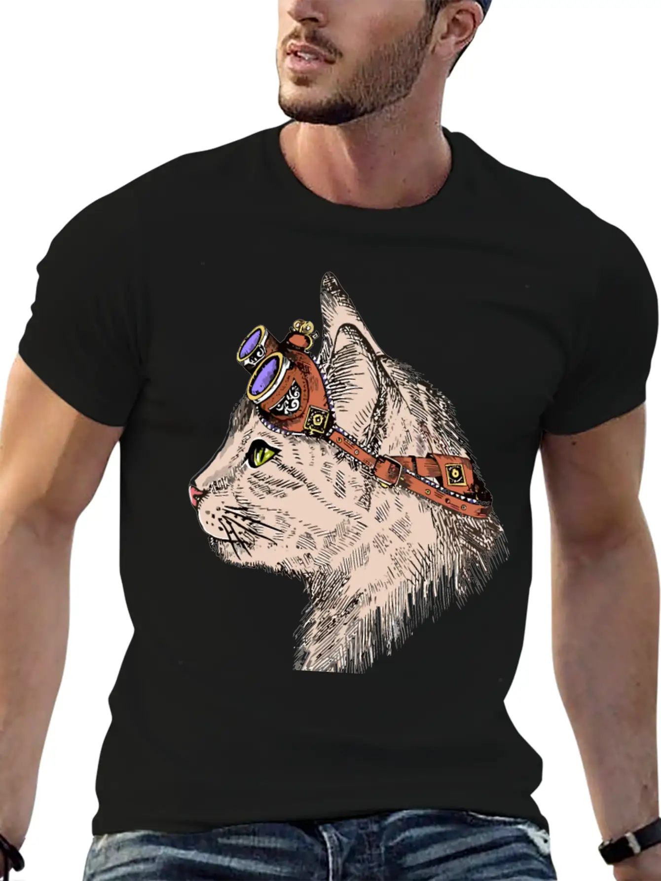 Steam Punk Cat Modern Fit Casual T-Shirt – Clean And Versatile Design