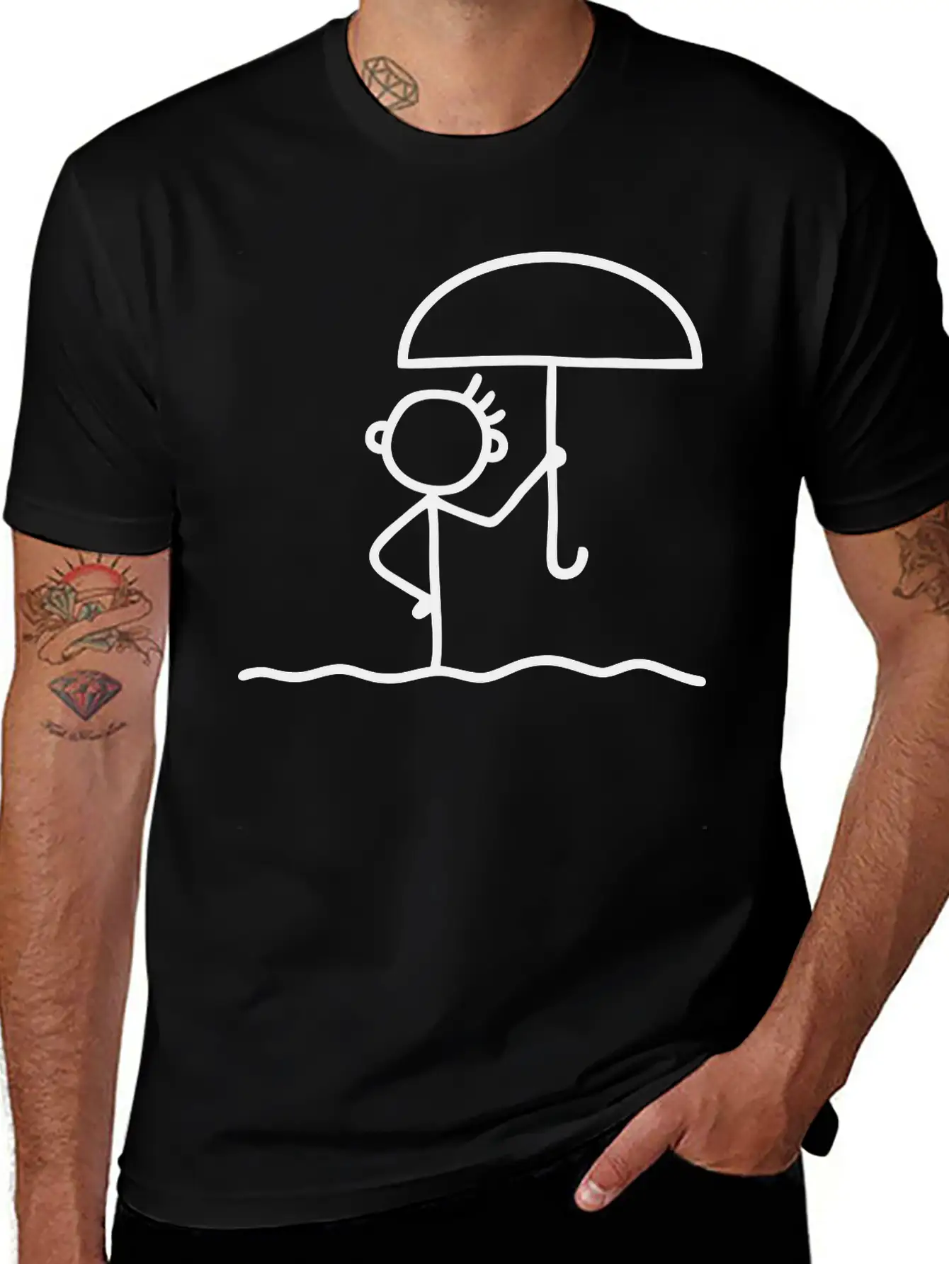 Stick Figure With Umbrella Essential Cotton Tee For Daily Outfits – Unisex Style