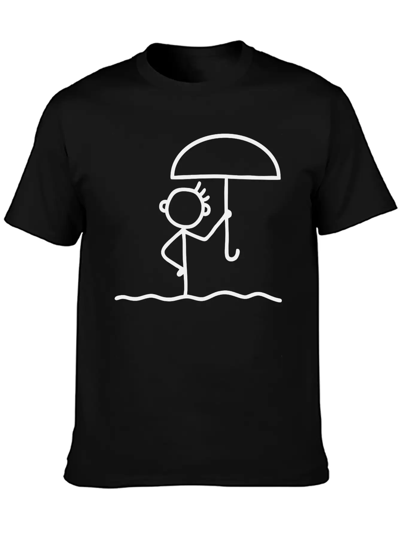 Stick Figure With Umbrella Essential Cotton Tee For Daily Outfits – Unisex Style