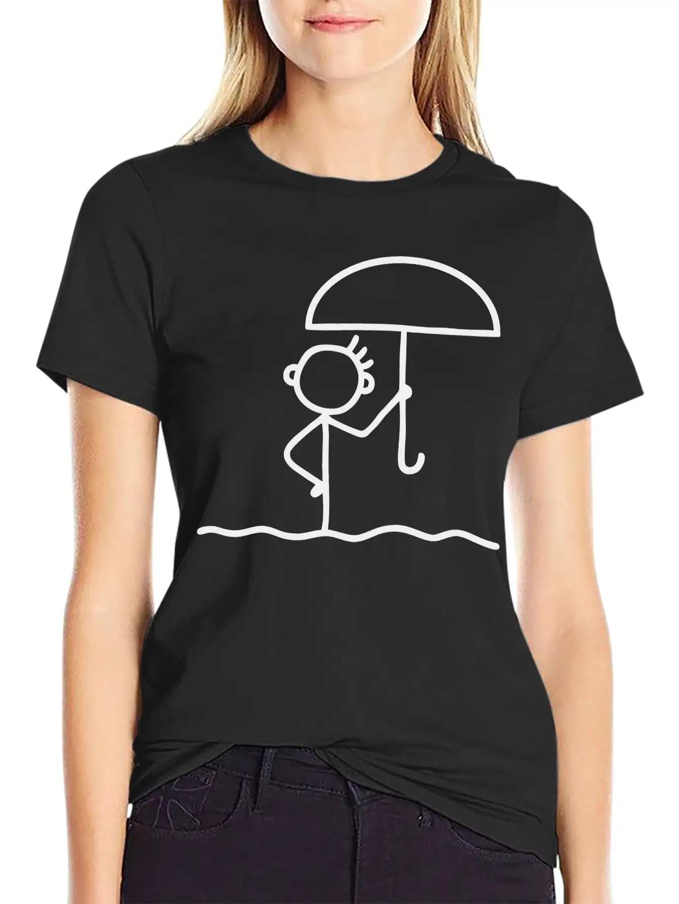 Stick Figure With Umbrella Essential Cotton Tee For Daily Outfits – Unisex Style