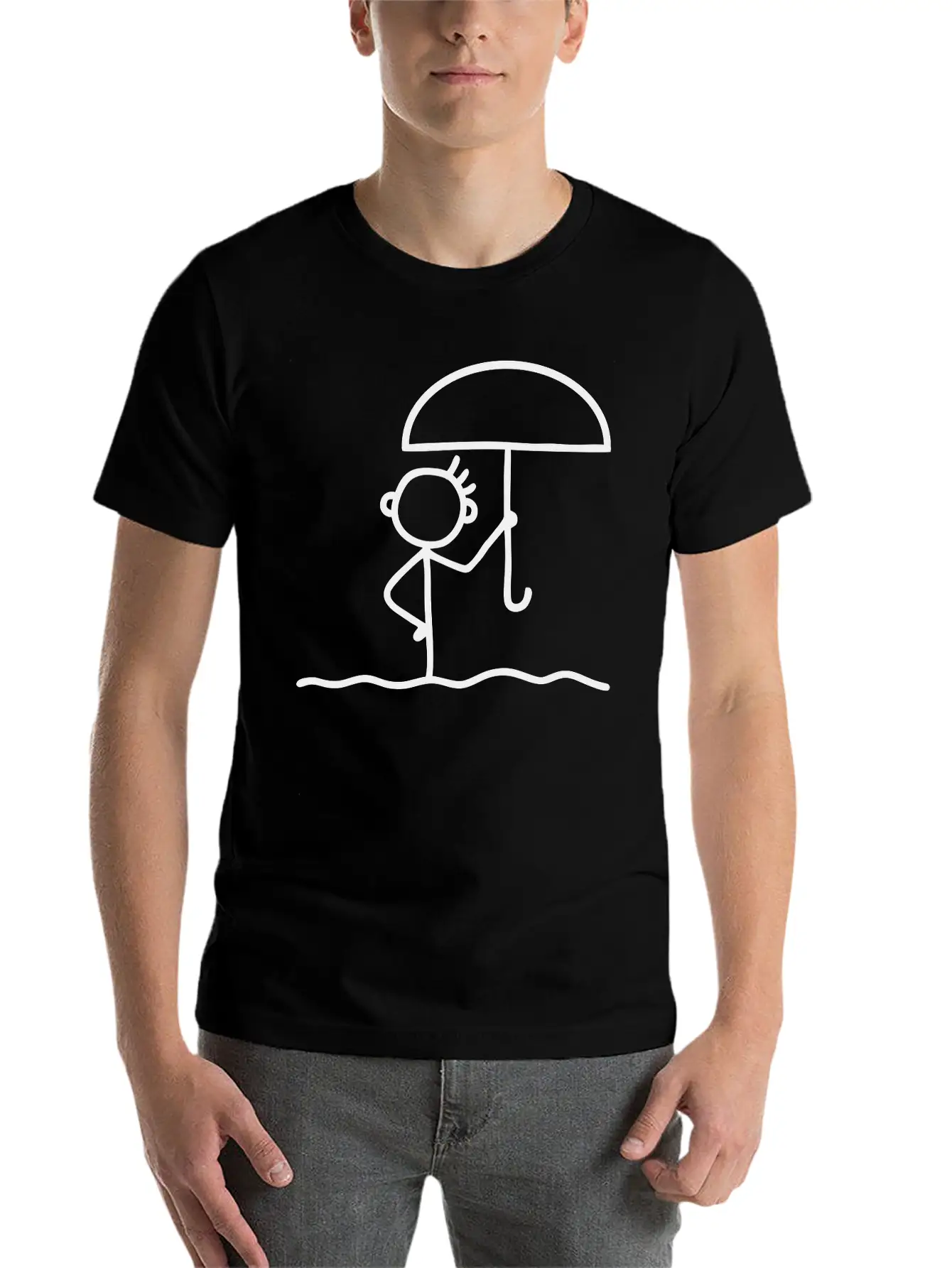 Stick Figure With Umbrella Essential Cotton Tee For Daily Outfits – Unisex Style