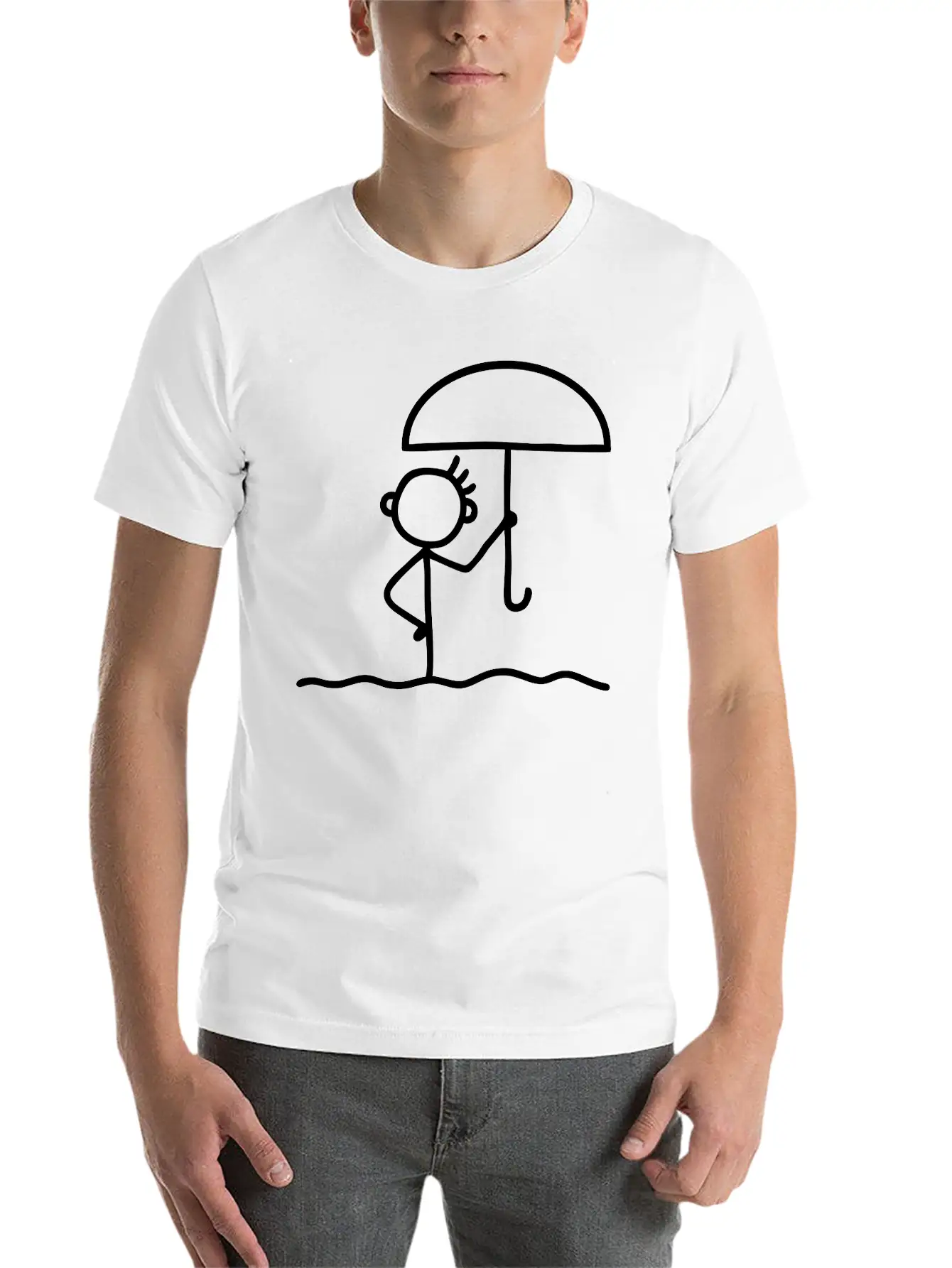 Stick Figure With Umbrella Essential Cotton Tee For Daily Outfits – Unisex Style