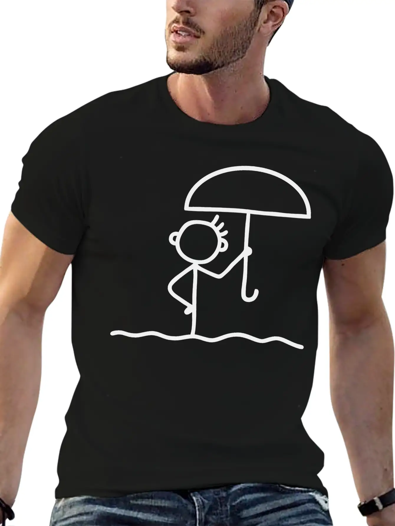 Stick Figure With Umbrella Essential Cotton Tee For Daily Outfits – Unisex Style