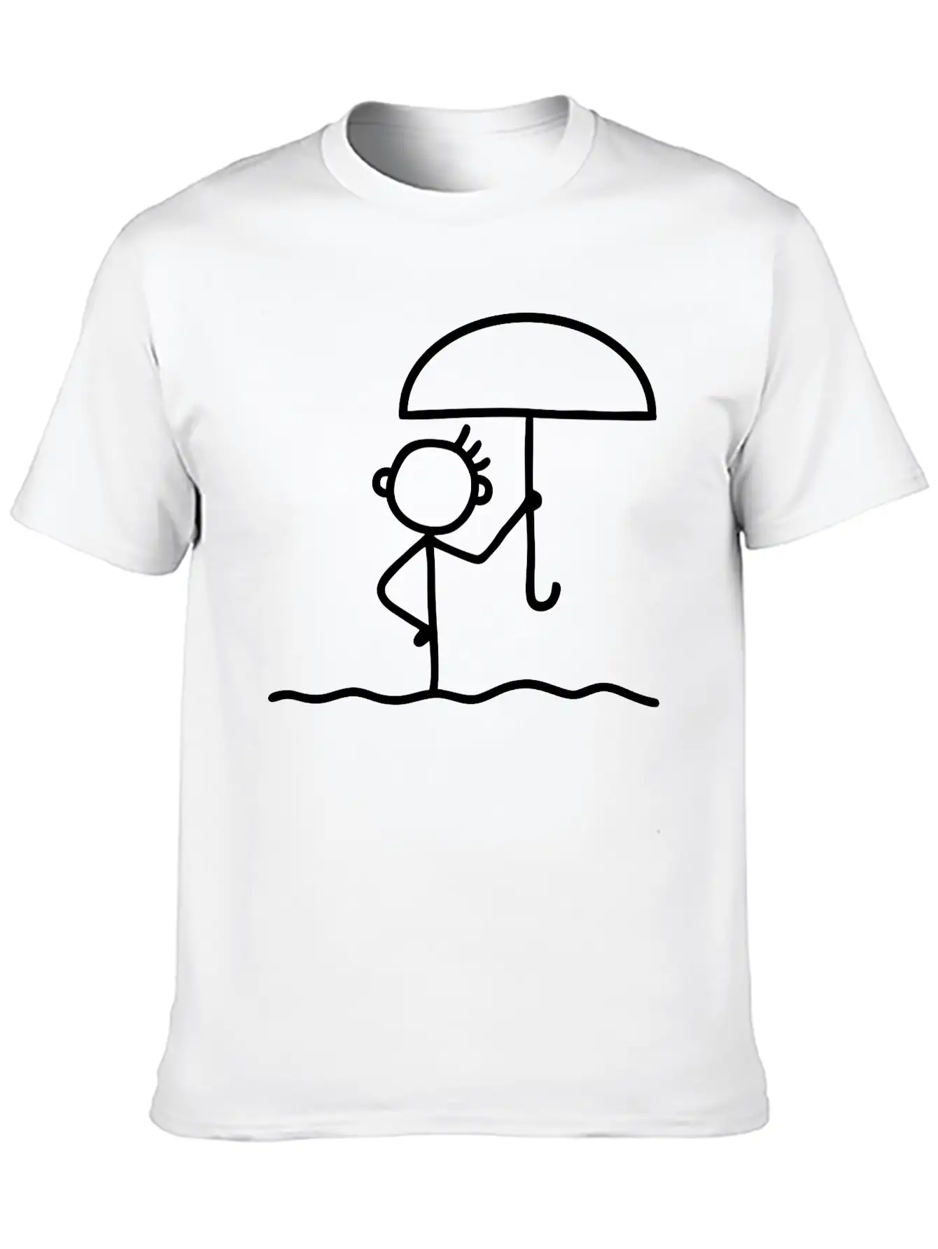Stick Figure With Umbrella Essential Cotton Tee For Daily Outfits – Unisex Style