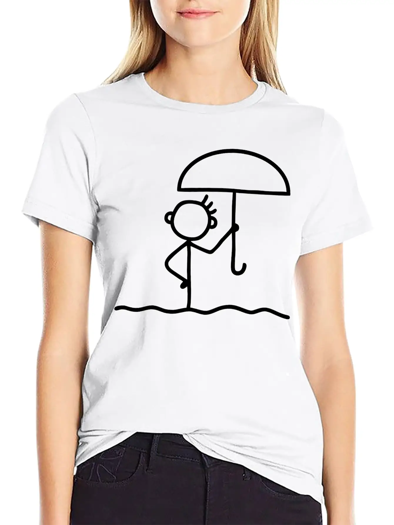 Stick Figure With Umbrella Essential Cotton Tee For Daily Outfits – Unisex Style