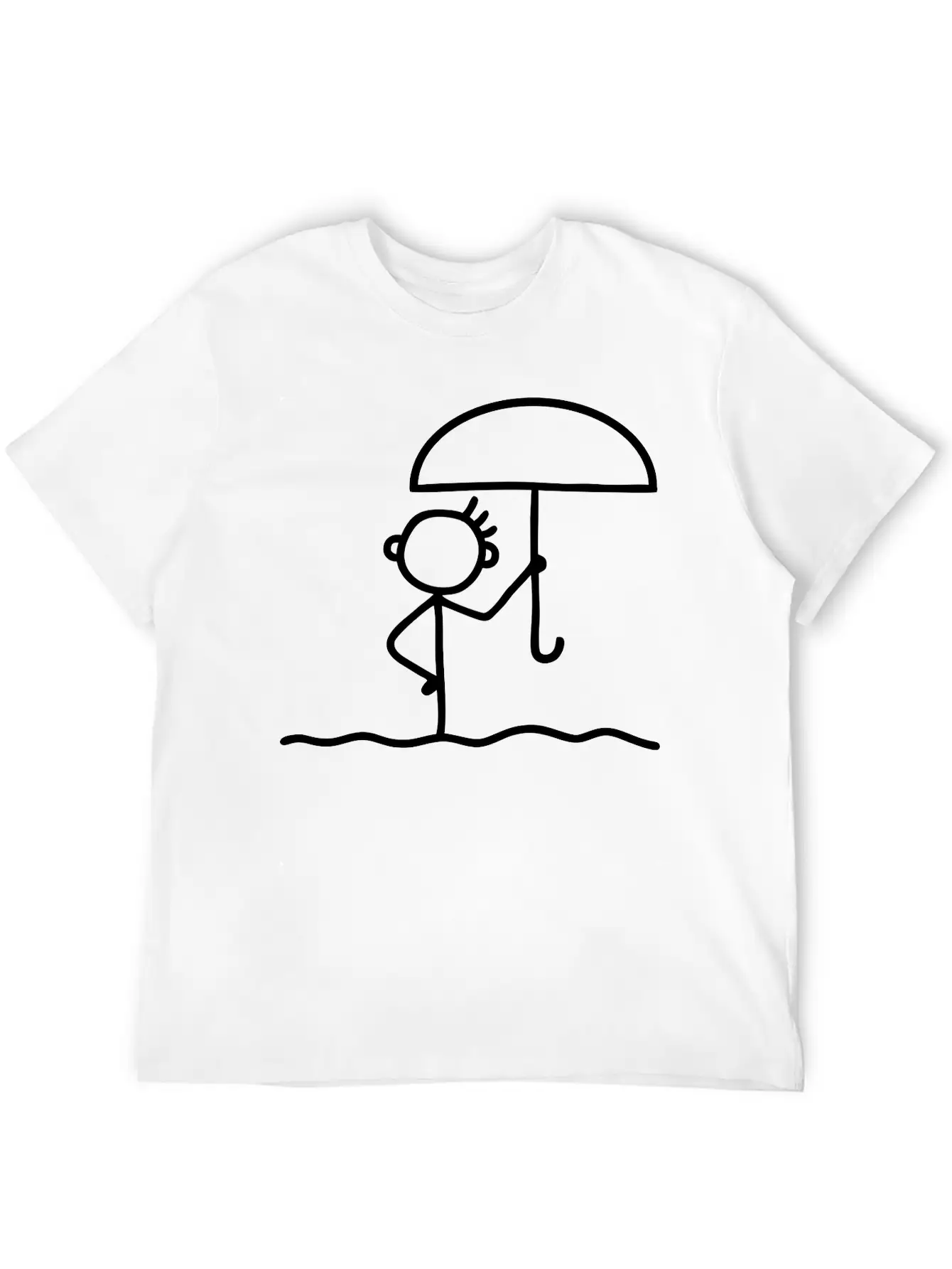 Stick Figure With Umbrella Essential Cotton Tee For Daily Outfits – Unisex Style