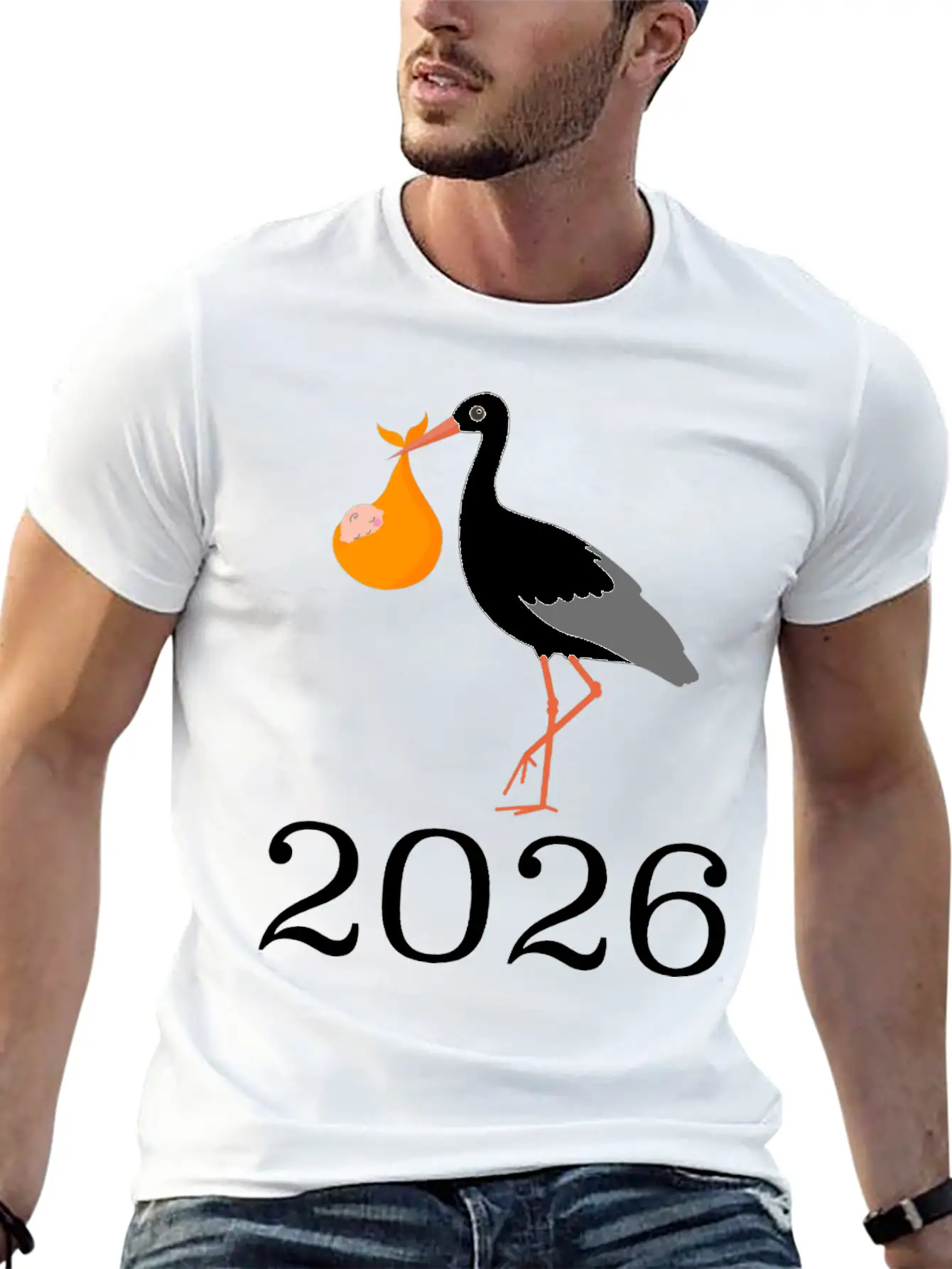 Stork Carrying Baby 2026 Arrival Unisex Casual T-Shirt – Clean Design For Daily Comfort