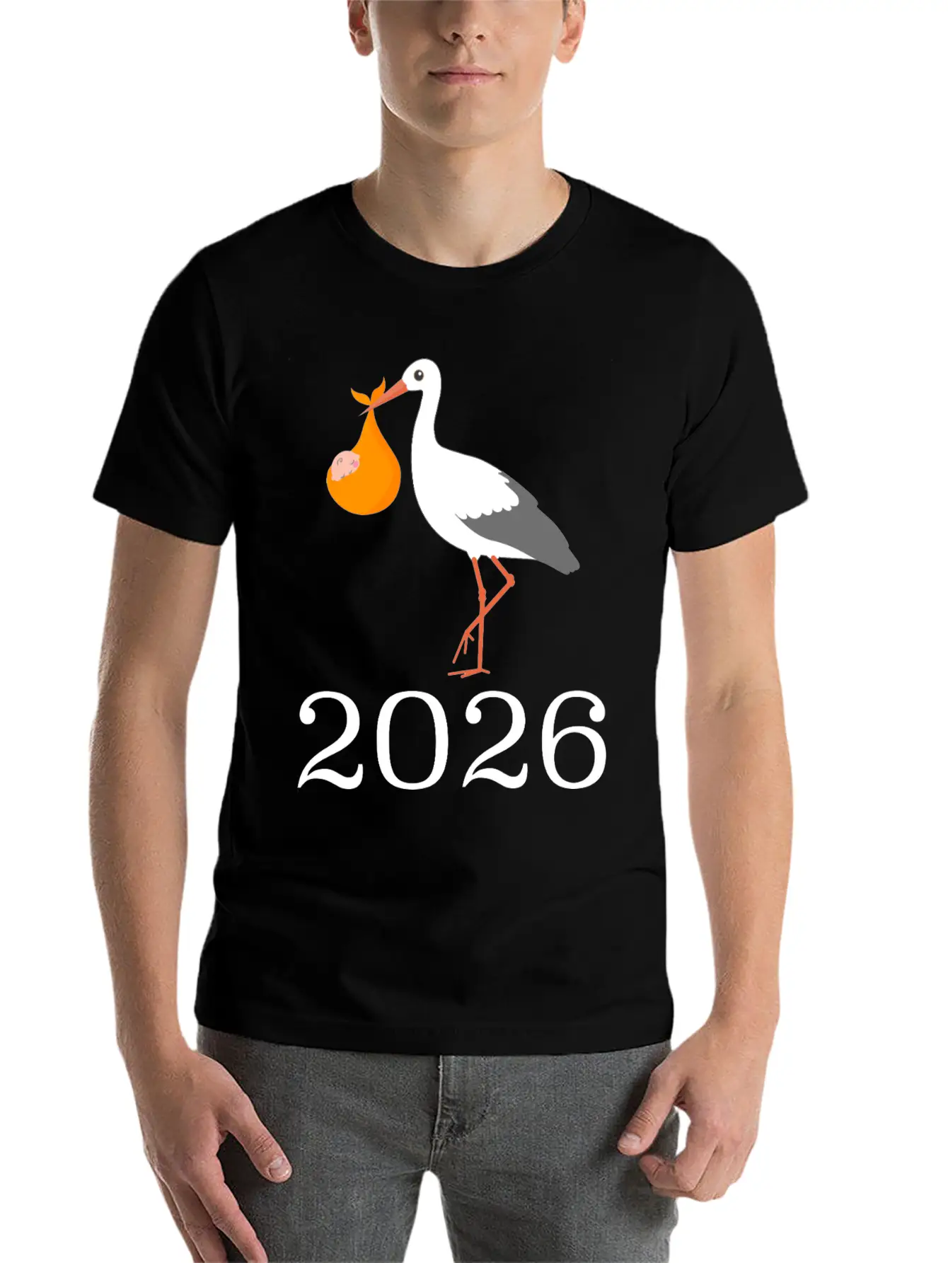 Stork Carrying Baby 2026 Arrival Unisex Casual T-Shirt – Clean Design For Daily Comfort