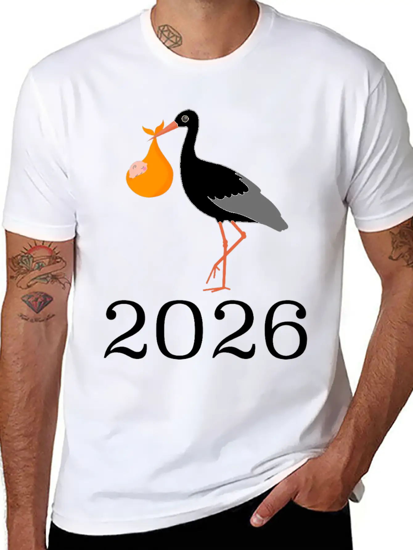 Stork Carrying Baby 2026 Arrival Unisex Casual T-Shirt – Clean Design For Daily Comfort
