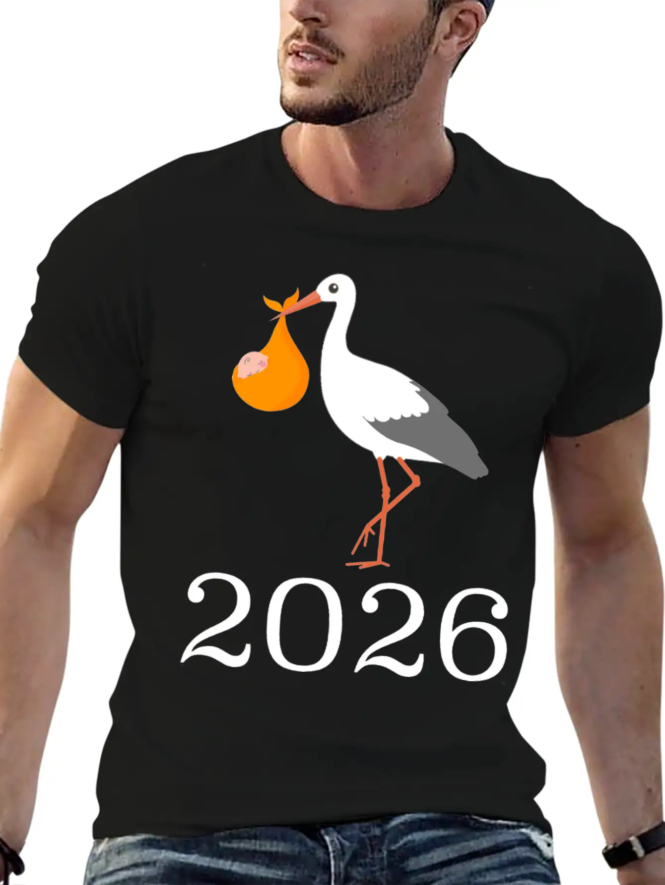 Stork Carrying Baby 2026 Arrival Unisex Casual T-Shirt – Clean Design For Daily Comfort