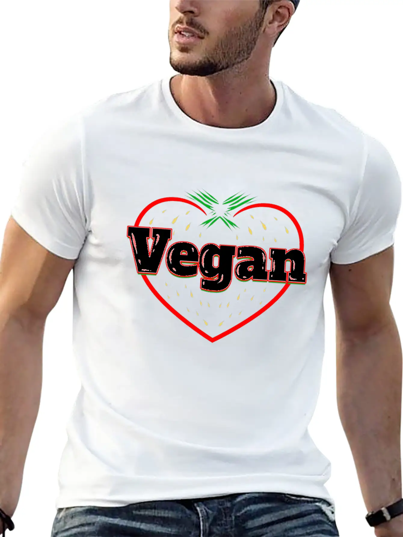 Strawberry Logo For Vegetarians - Go Vegan Essential Cotton Tee For Daily Outfits – Unisex Style