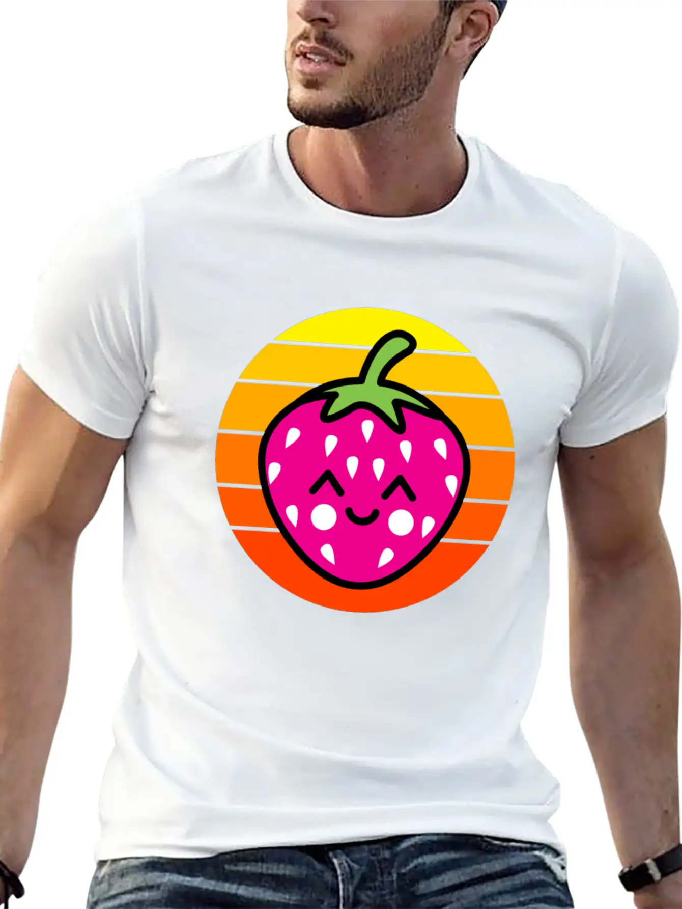 Strawberry Sunset Basic Graphic T-Shirt – Daily Comfort In Soft Cotton