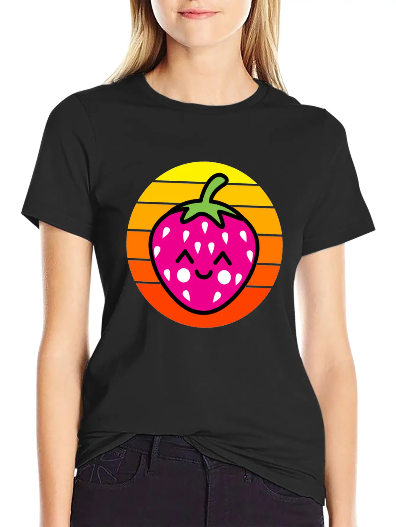 Strawberry Sunset Basic Graphic T-Shirt – Daily Comfort In Soft Cotton