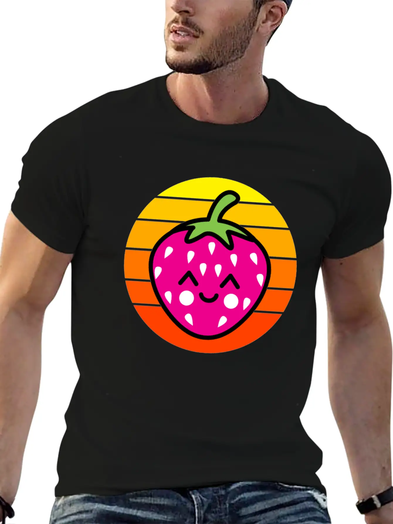 Strawberry Sunset Basic Graphic T-Shirt – Daily Comfort In Soft Cotton