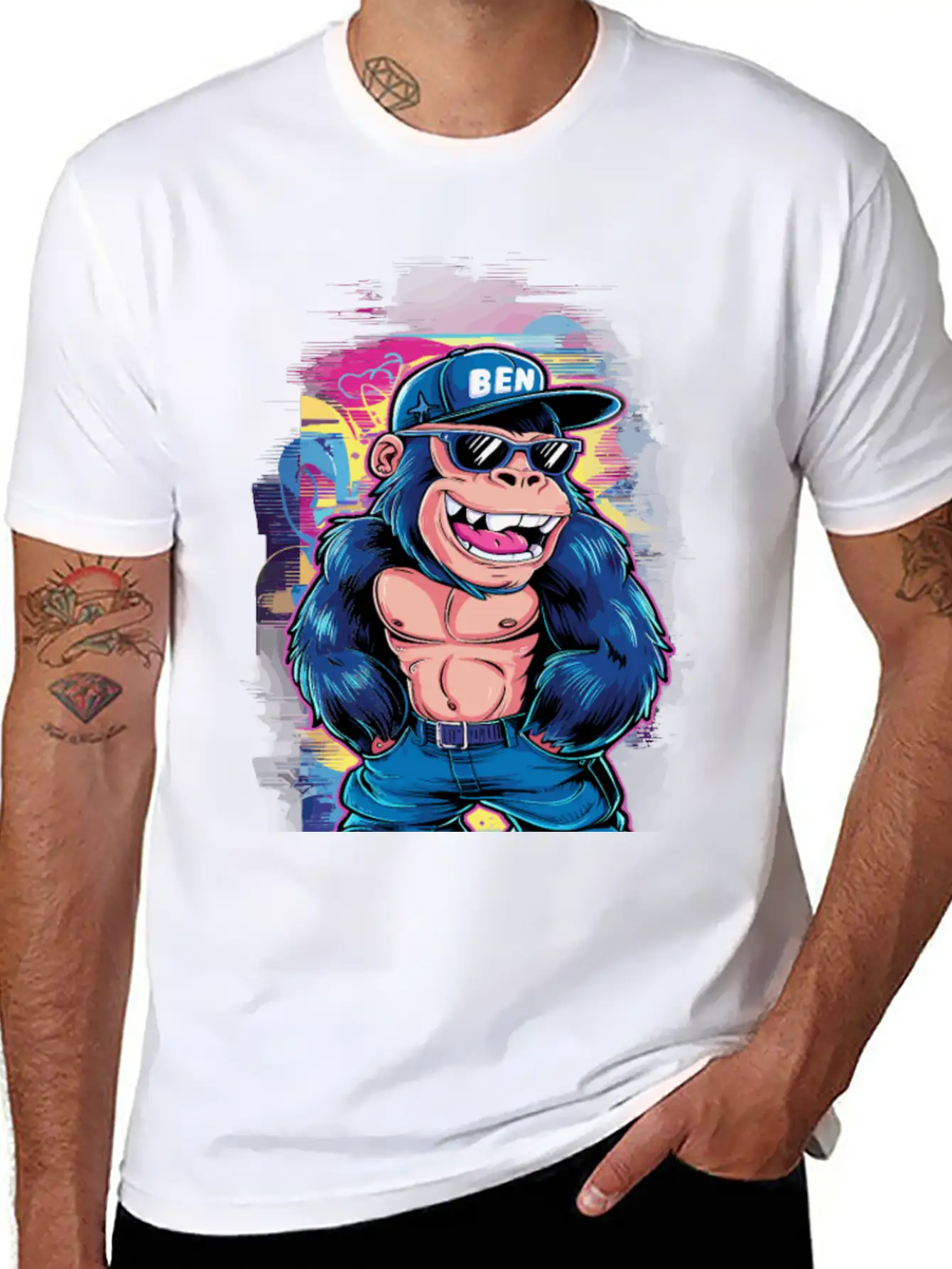 Street Art Gorilla Music Relaxed Everyday Tee – Lightweight And Durable Cotton
