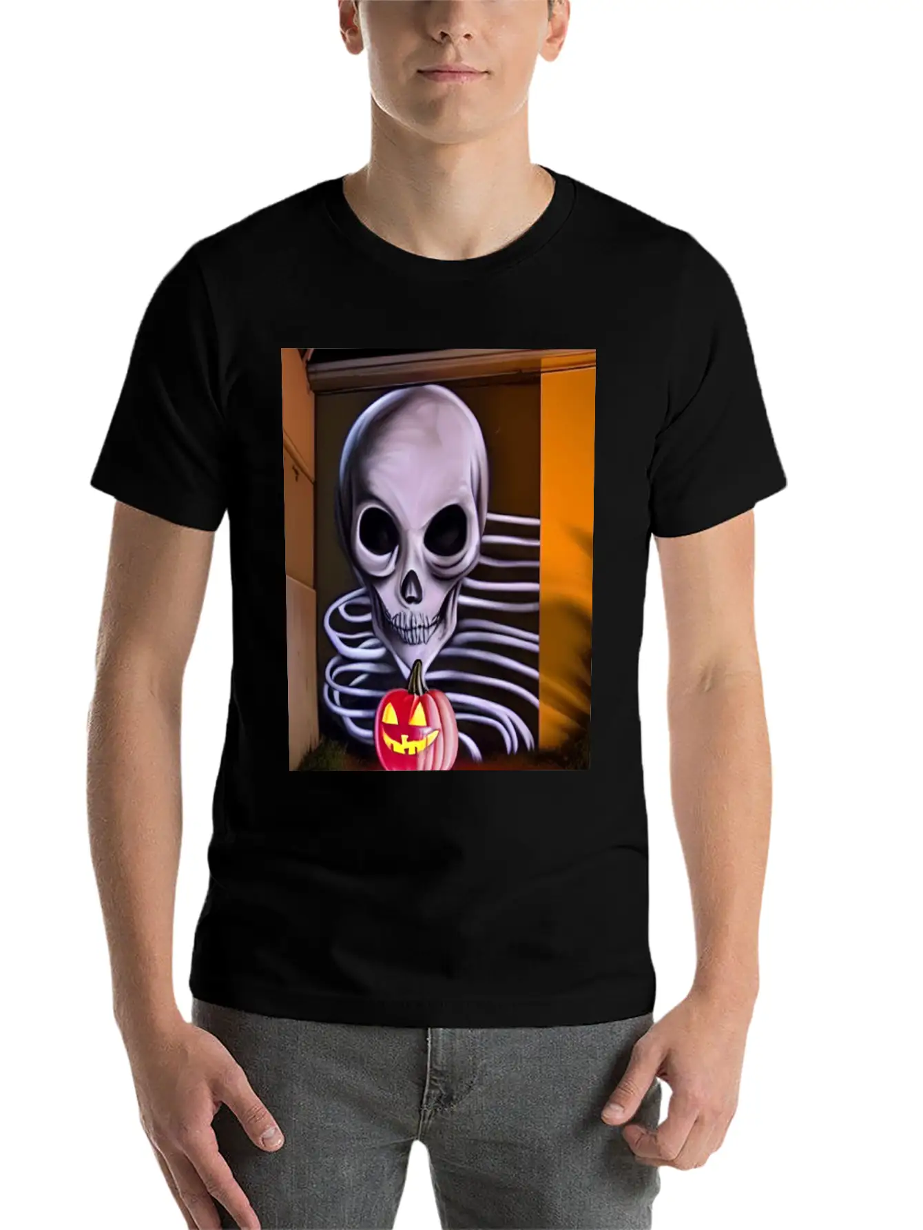 STREET ART SKULL AND PUMPKIN Unisex Casual T-Shirt – Clean Design For Daily Comfort