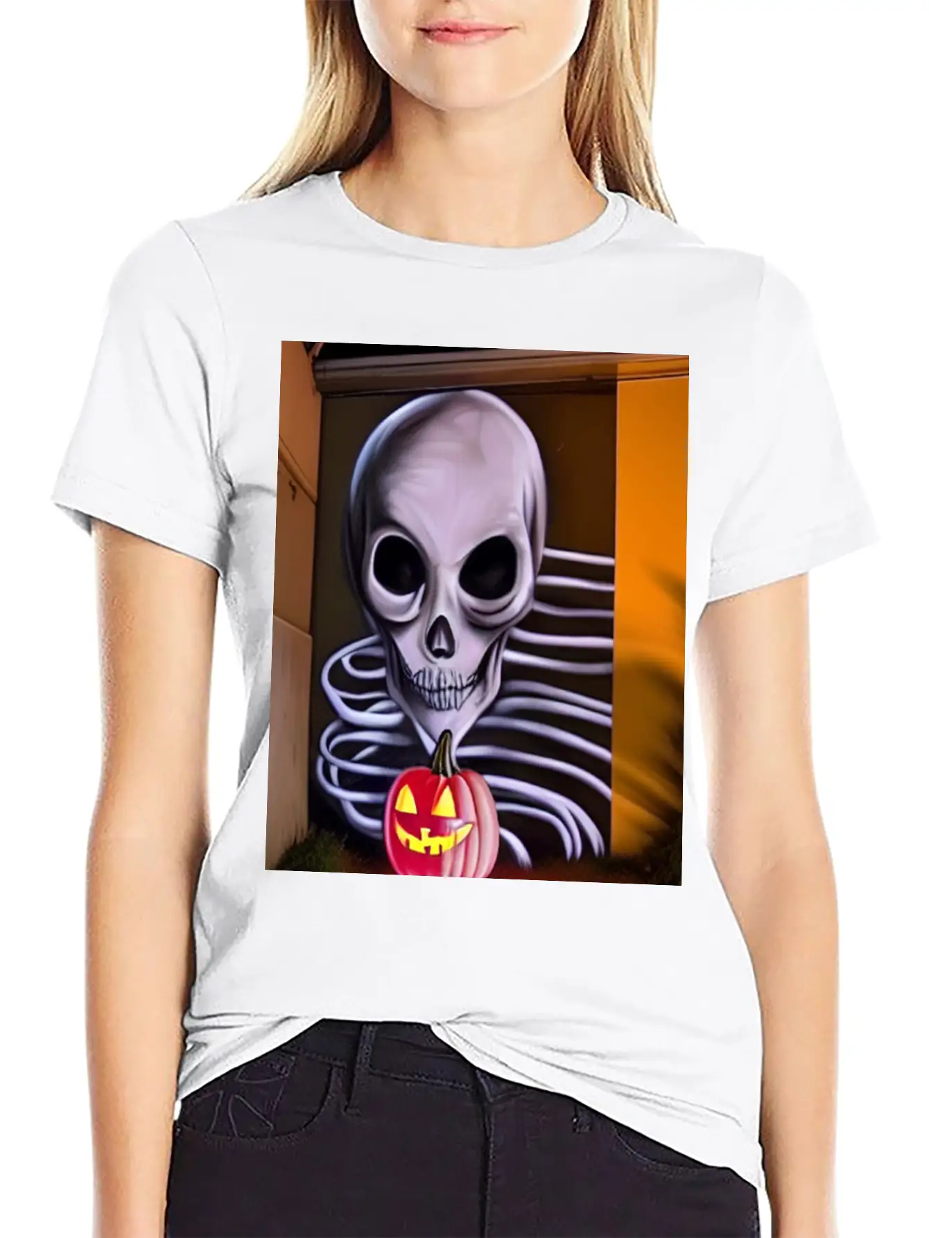 STREET ART SKULL AND PUMPKIN Unisex Casual T-Shirt – Clean Design For Daily Comfort