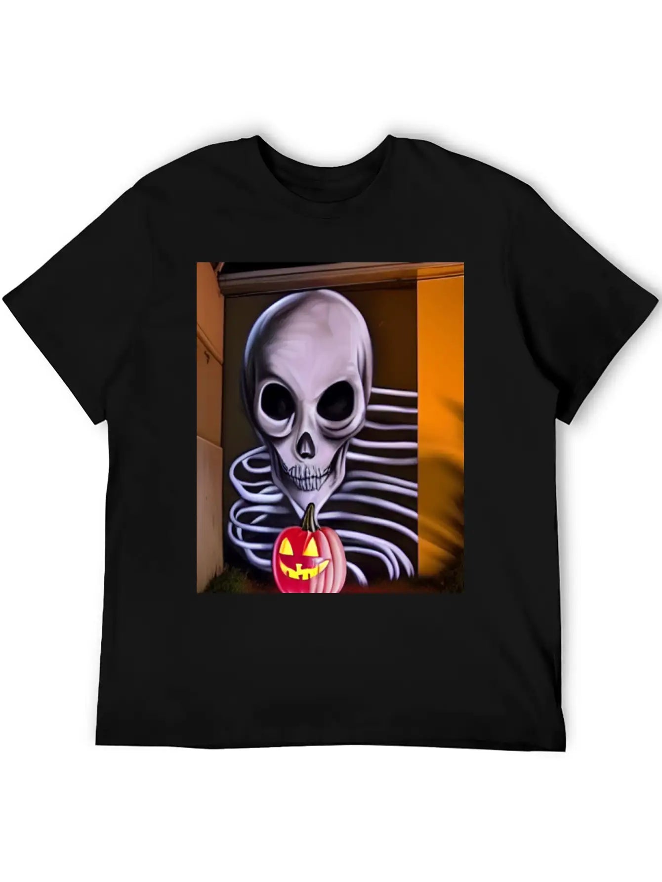 STREET ART SKULL AND PUMPKIN Unisex Casual T-Shirt – Clean Design For Daily Comfort