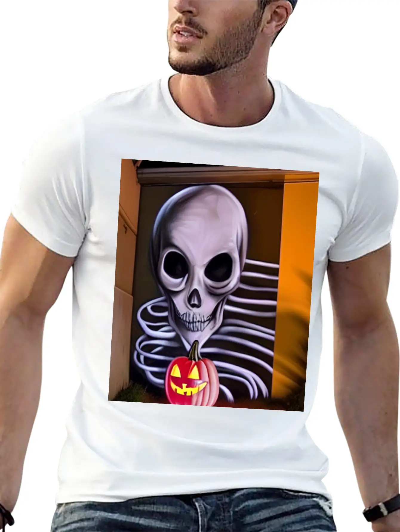 STREET ART SKULL AND PUMPKIN Unisex Casual T-Shirt – Clean Design For Daily Comfort