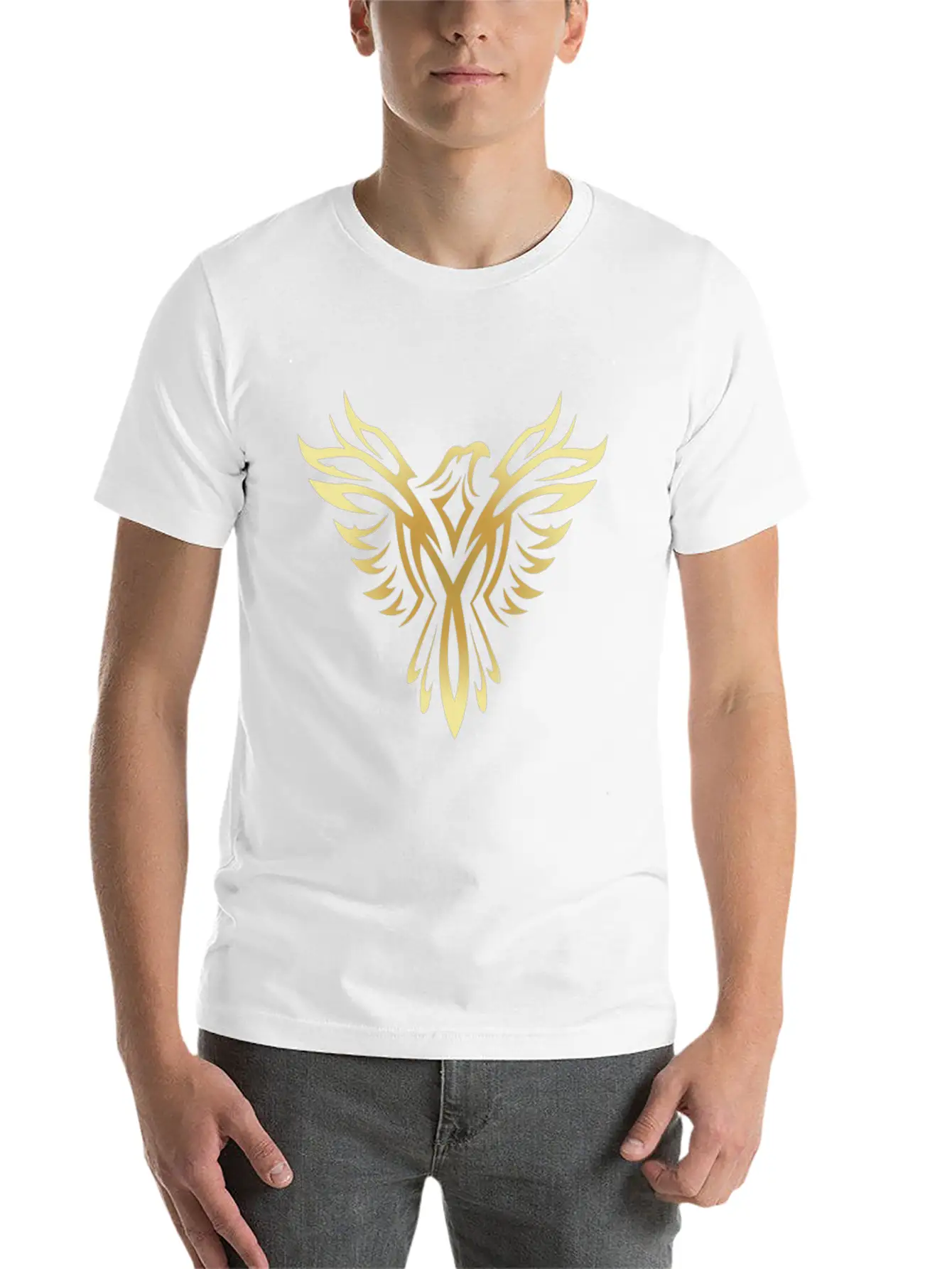 Stylish Gold Phoenix Mythical Bird Rising Born Unisex Casual T-Shirt – Clean Design For Daily Comfort