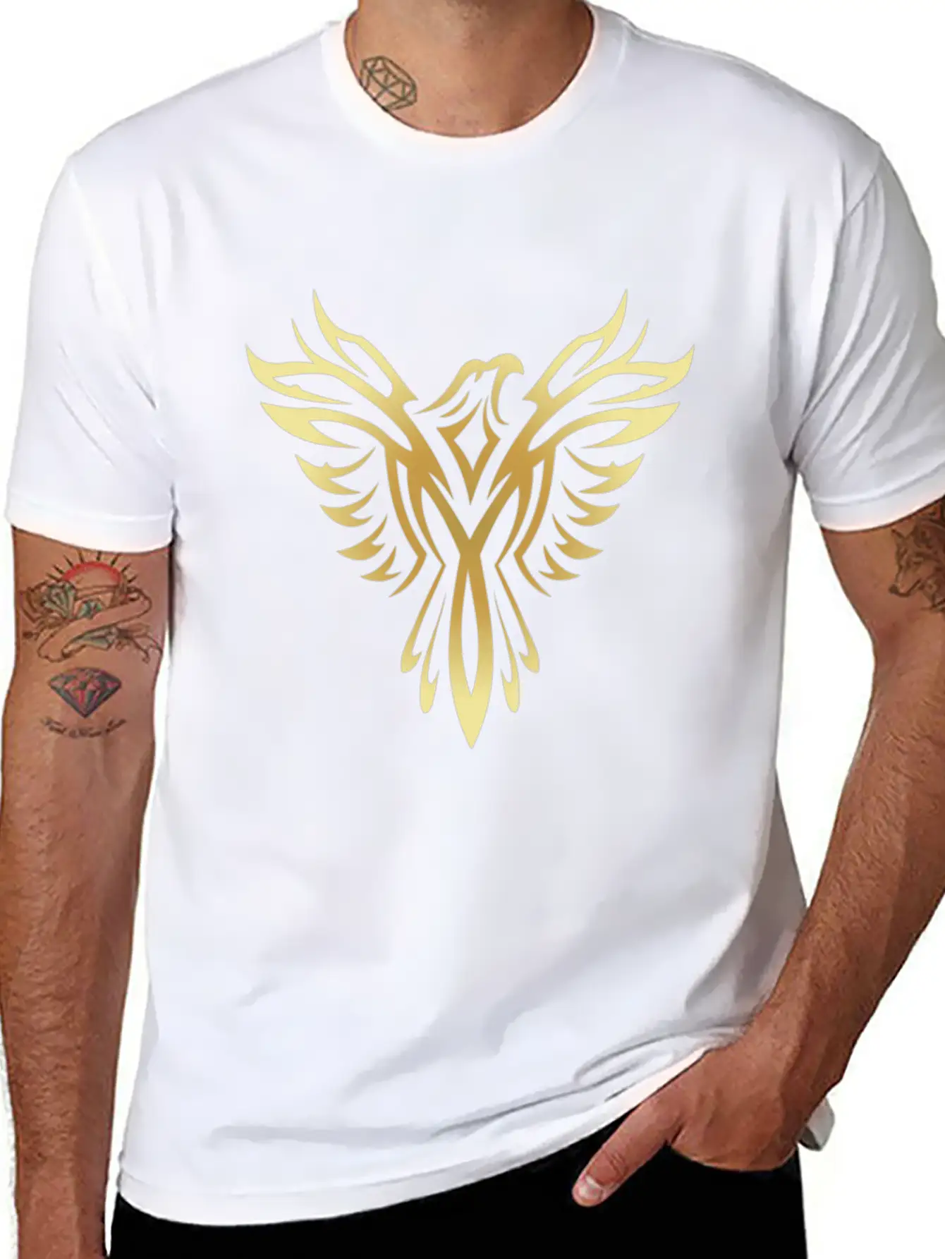 Stylish Gold Phoenix Mythical Bird Rising Born Unisex Casual T-Shirt – Clean Design For Daily Comfort