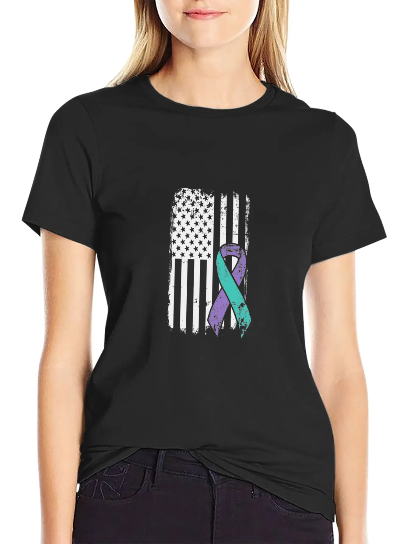 Suicide Prevention Awareness Ribbon - USA American Soft Cotton Short Sleeve Tee – Unisex Wardrobe Staple