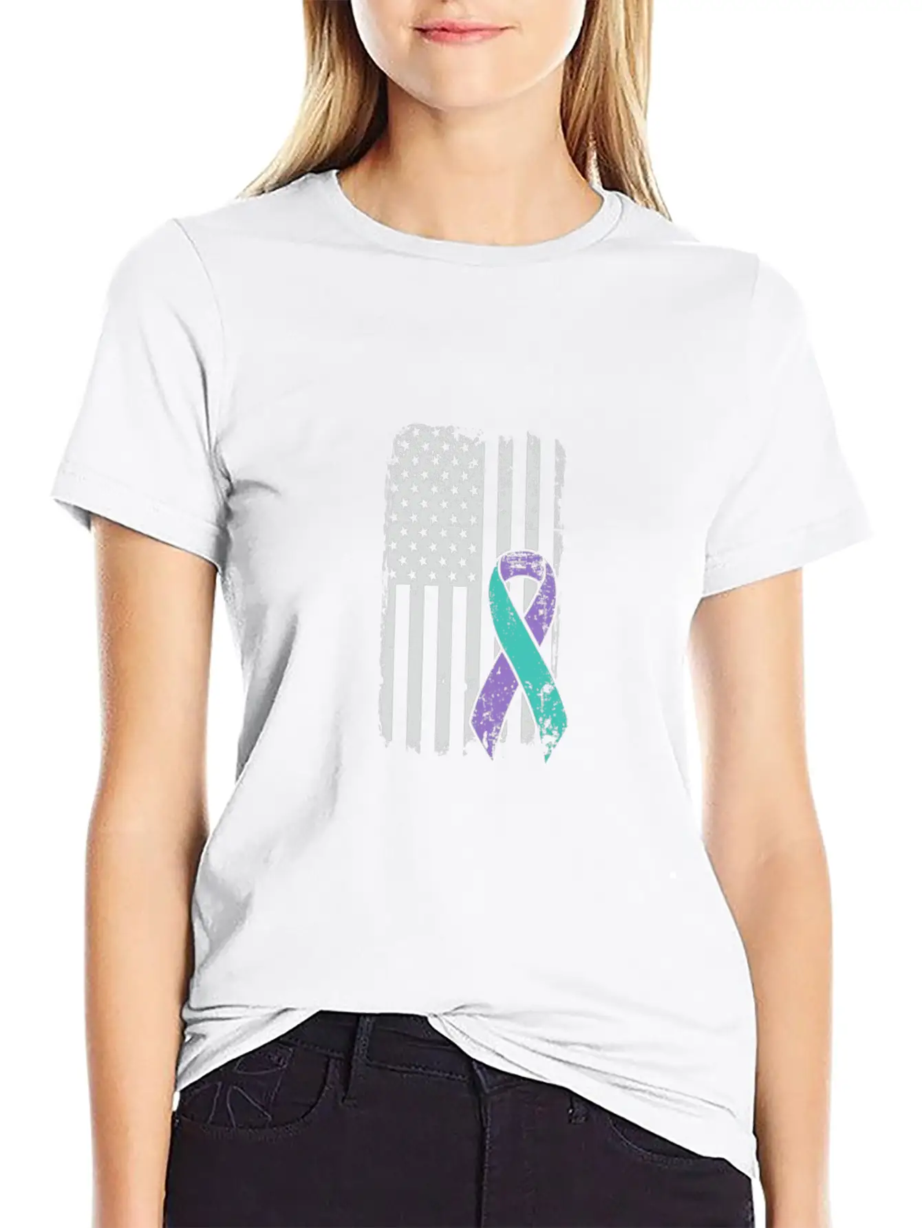 Suicide Prevention Awareness Ribbon - USA American Soft Cotton Short Sleeve Tee – Unisex Wardrobe Staple