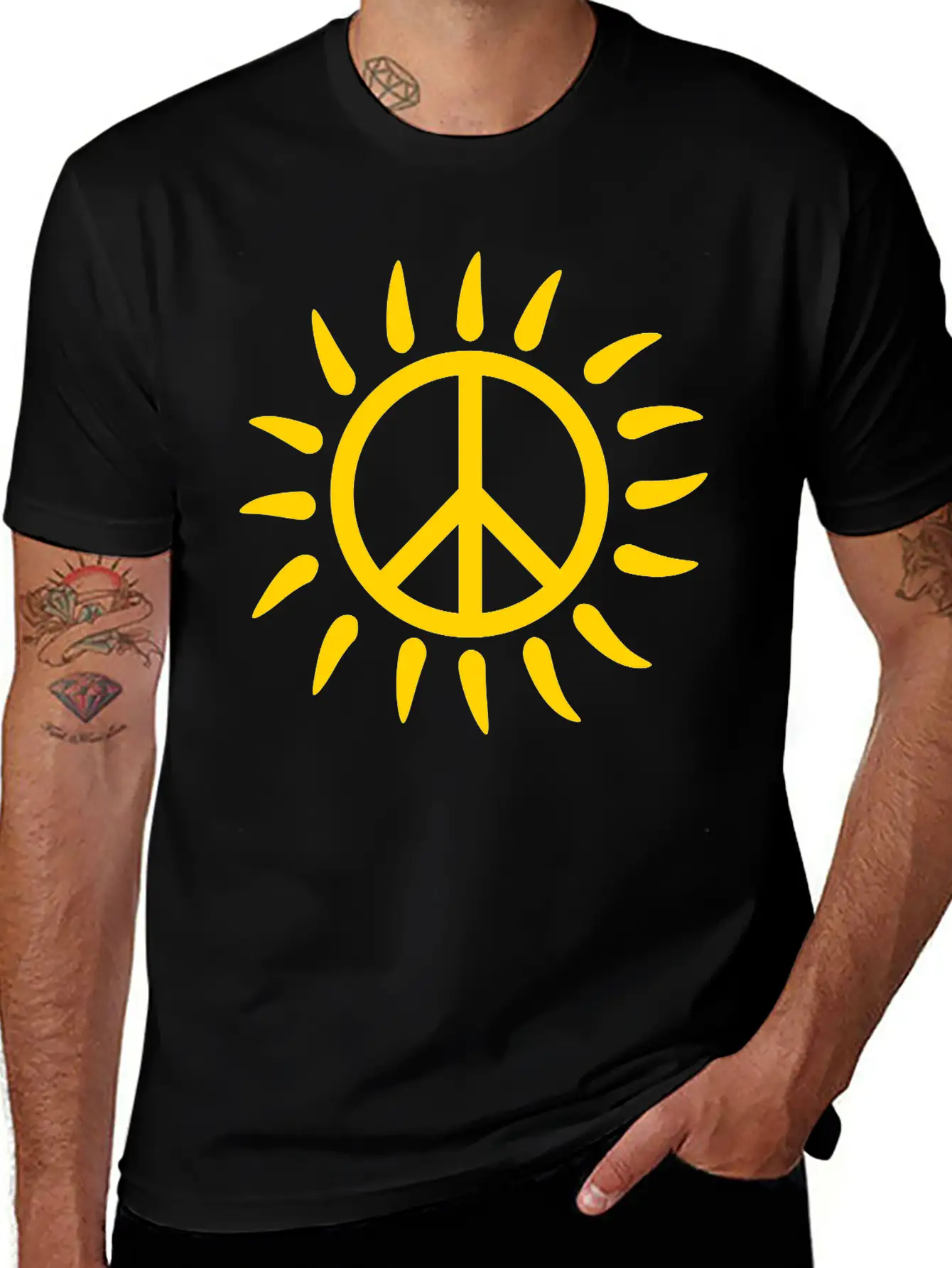 Sun Rays Sunbeam Bright Round Circle No Peace Sign Lightweight Cotton T-Shirt – Daily Comfort Graphic Shirt