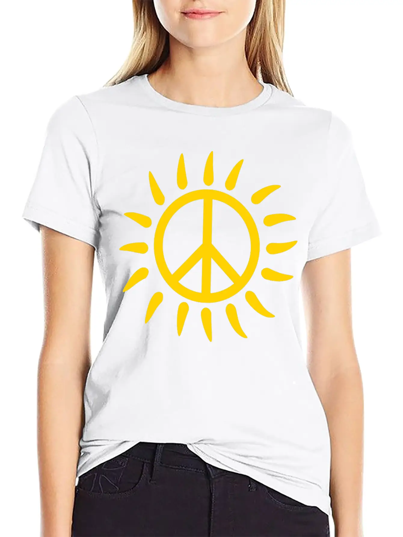 Sun Rays Sunbeam Bright Round Circle No Peace Sign Lightweight Cotton T-Shirt – Daily Comfort Graphic Shirt