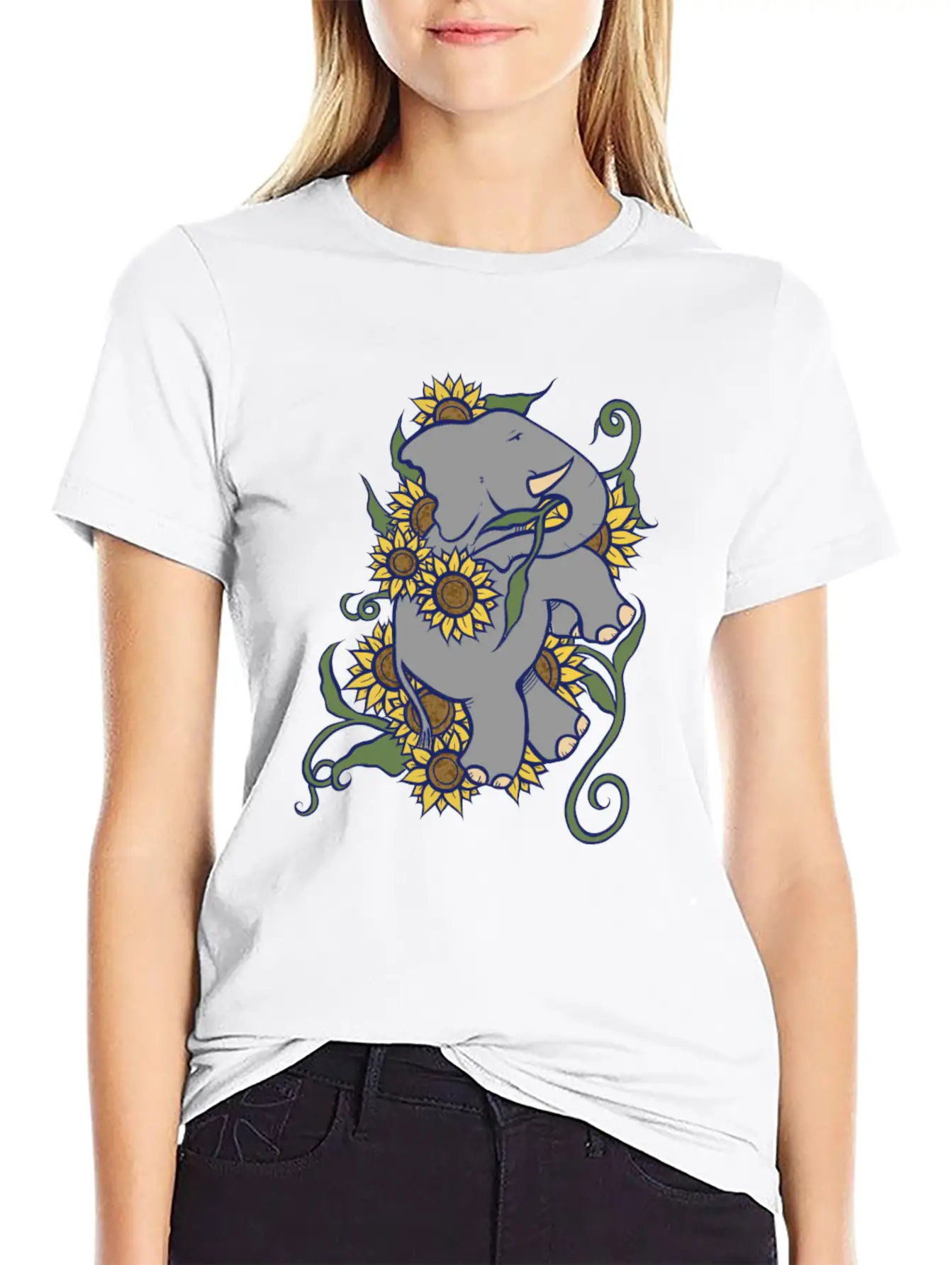 Sunflower Elephant Essential Cotton Tee For Daily Outfits – Unisex Style