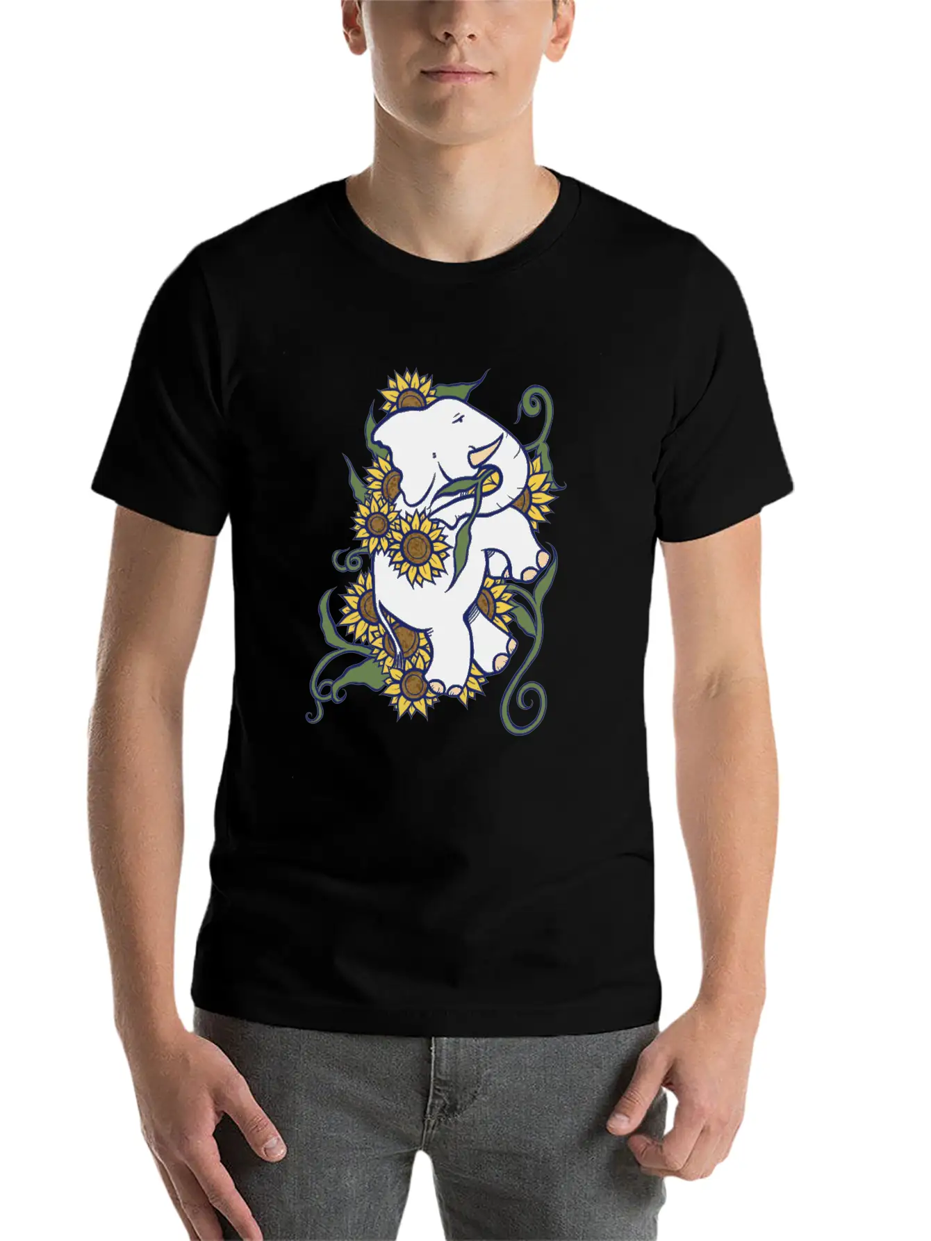 Sunflower Elephant Essential Cotton Tee For Daily Outfits – Unisex Style