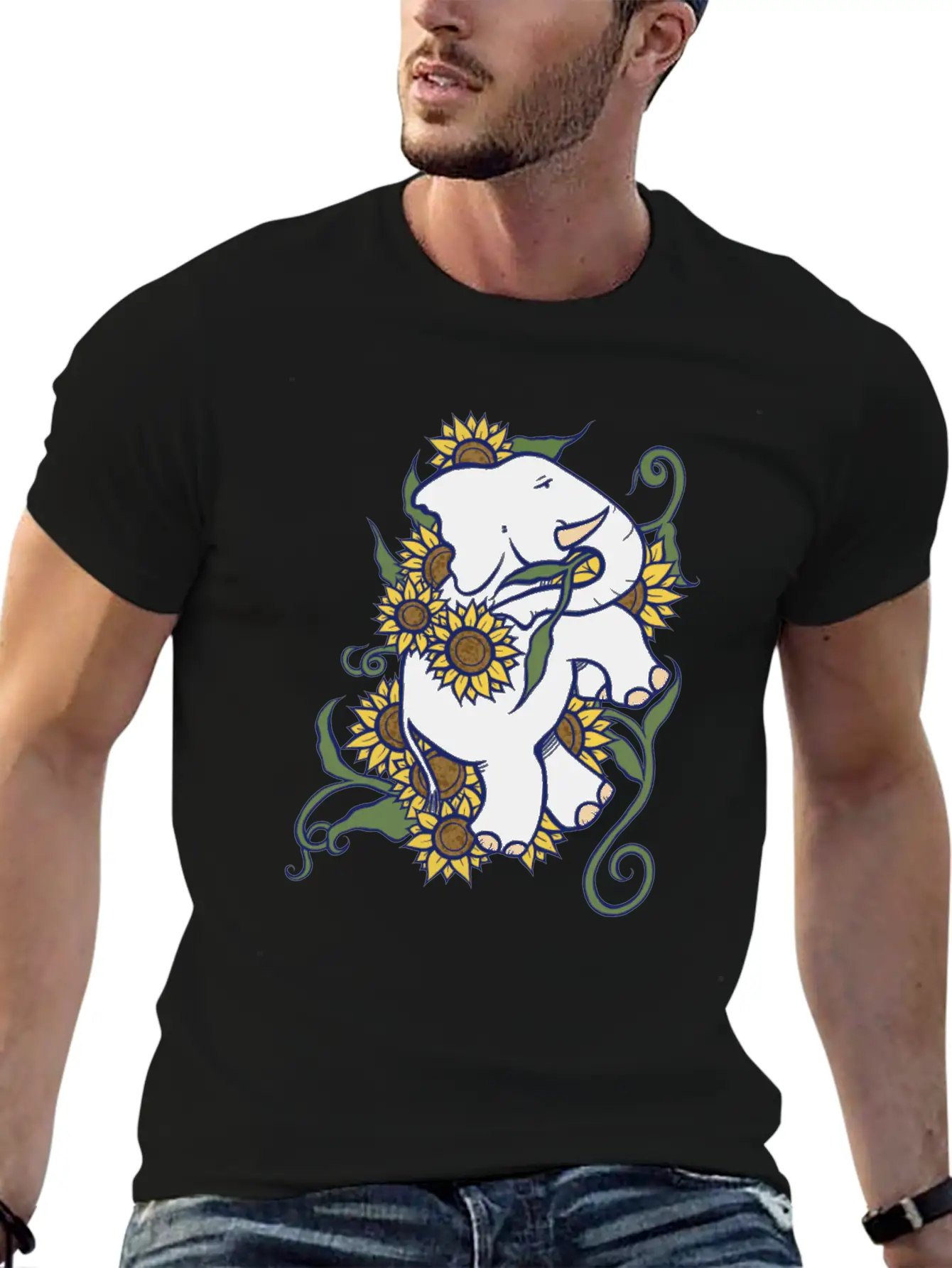 Sunflower Elephant Essential Cotton Tee For Daily Outfits – Unisex Style