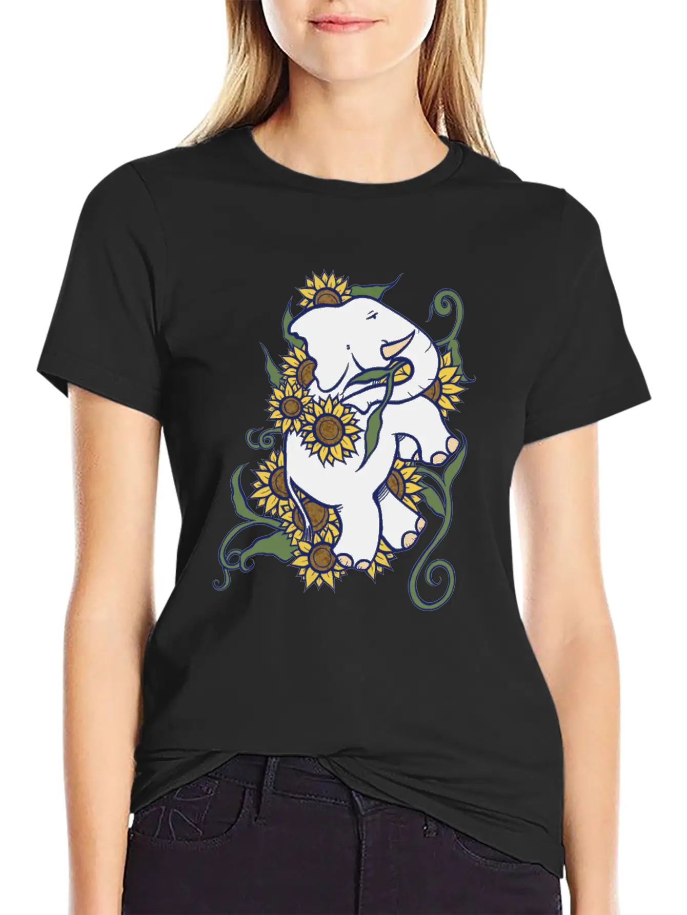 Sunflower Elephant Essential Cotton Tee For Daily Outfits – Unisex Style