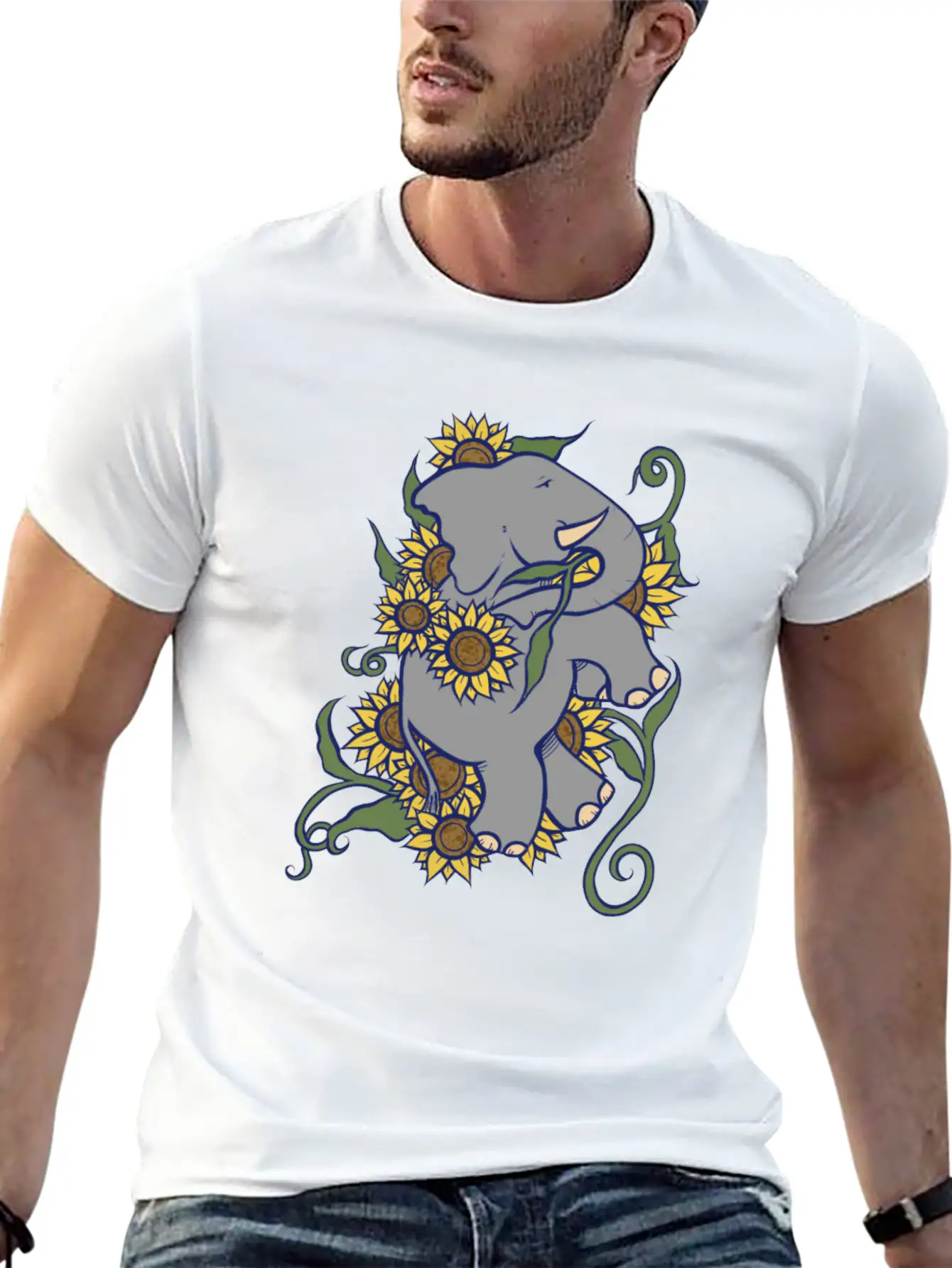 Sunflower Elephant Essential Cotton Tee For Daily Outfits – Unisex Style