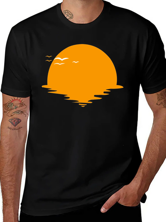 Sunset Or Sunrise And Birds Unisex Casual T-Shirt – Clean Design For Daily Comfort