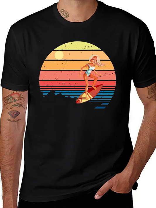Surfer Vintage Wave Retro Surfing Surf Beach Modern Fit Casual T-Shirt – Clean And Versatile Design