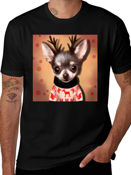 Sweet Happy, Dog Chihuahua In A Christmas Sweater Basic Graphic T-Shirt – Daily Comfort In Soft Cotton