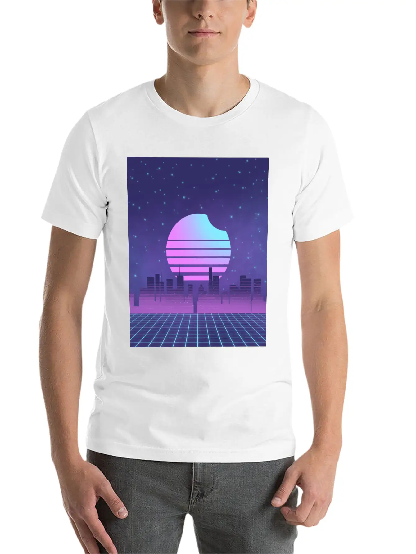 Synthwave Sunset Glitchy Miami Vaporwave City Unisex Casual T-Shirt – Clean Design For Daily Comfort