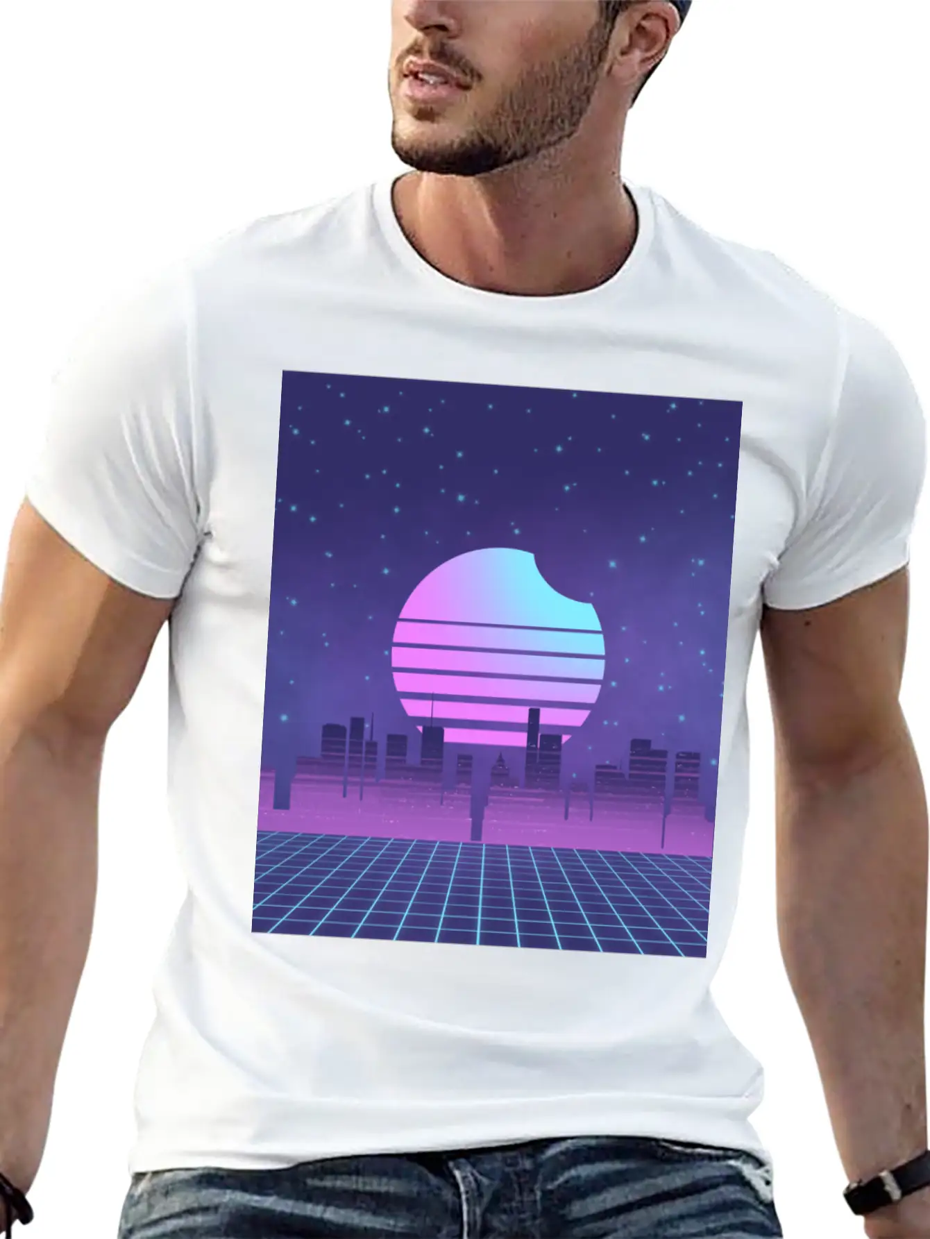 Synthwave Sunset Glitchy Miami Vaporwave City Unisex Casual T-Shirt – Clean Design For Daily Comfort
