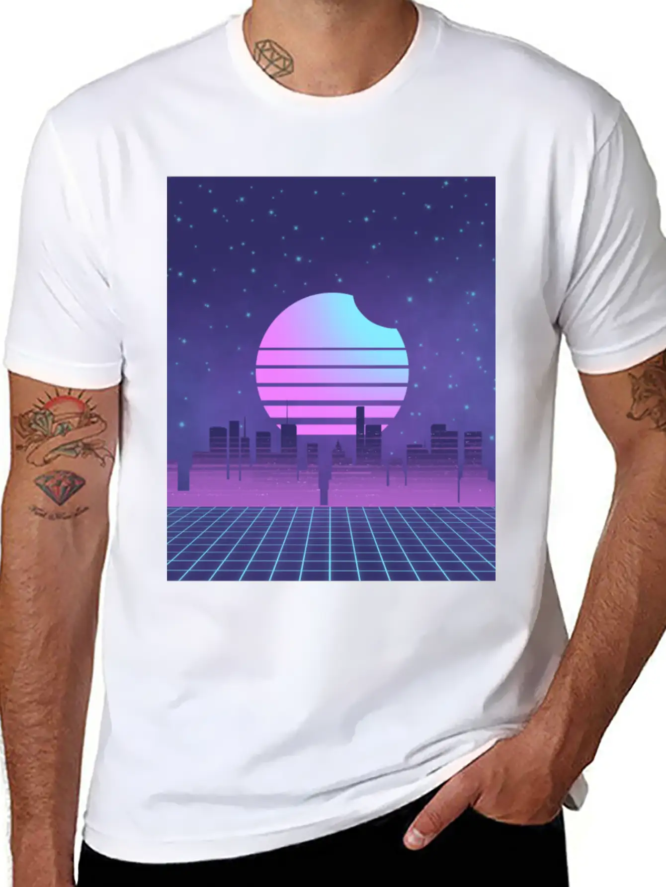 Synthwave Sunset Glitchy Miami Vaporwave City Unisex Casual T-Shirt – Clean Design For Daily Comfort