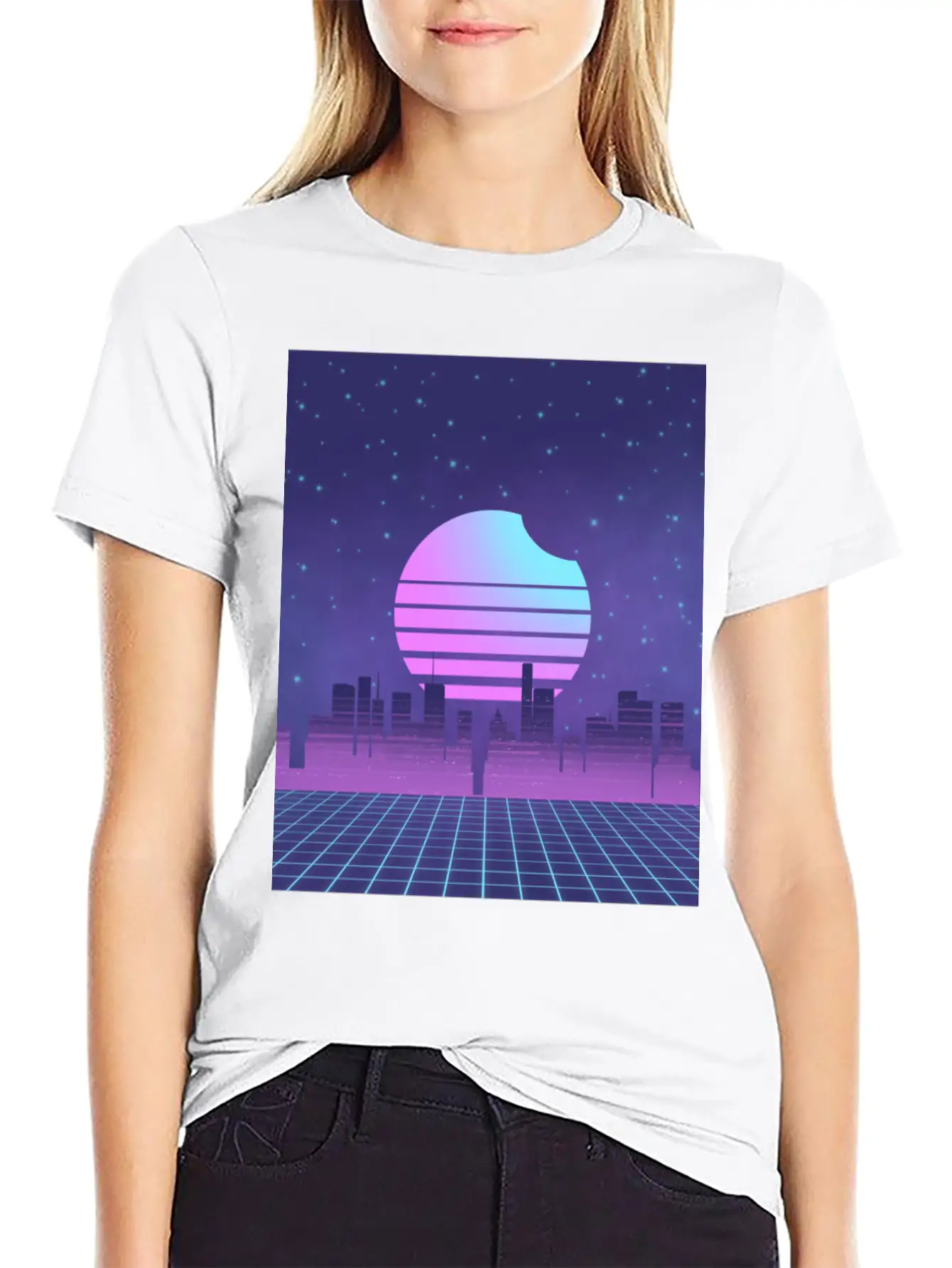 Synthwave Sunset Glitchy Miami Vaporwave City Unisex Casual T-Shirt – Clean Design For Daily Comfort